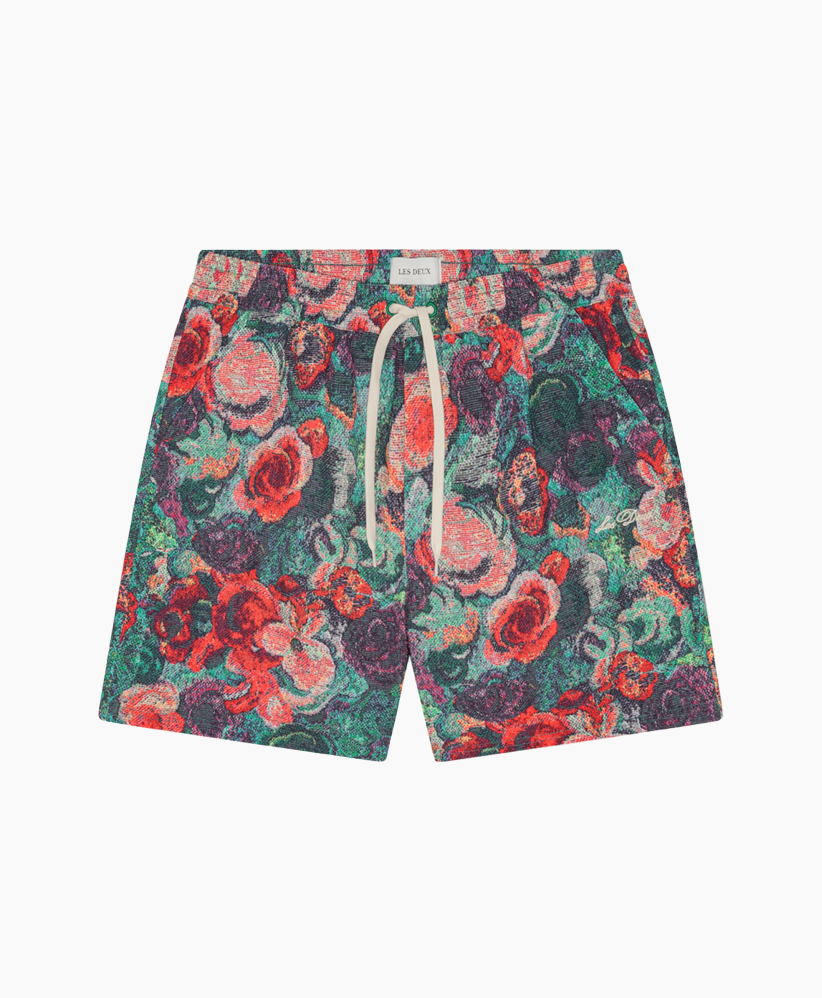 shorts, floral, drawstring, groen, rood