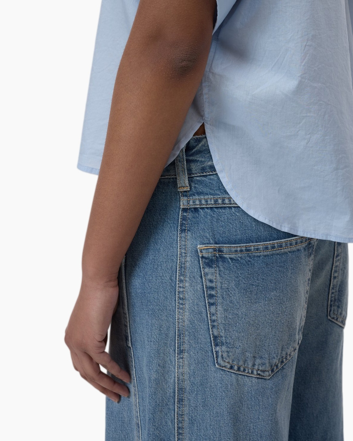 jeans, denim, back pocket, blue shirt, casual wear