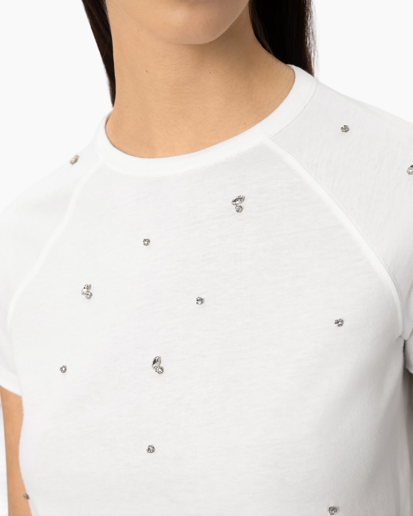 t-shirt, wit, versierd, kralen, short-sleeve