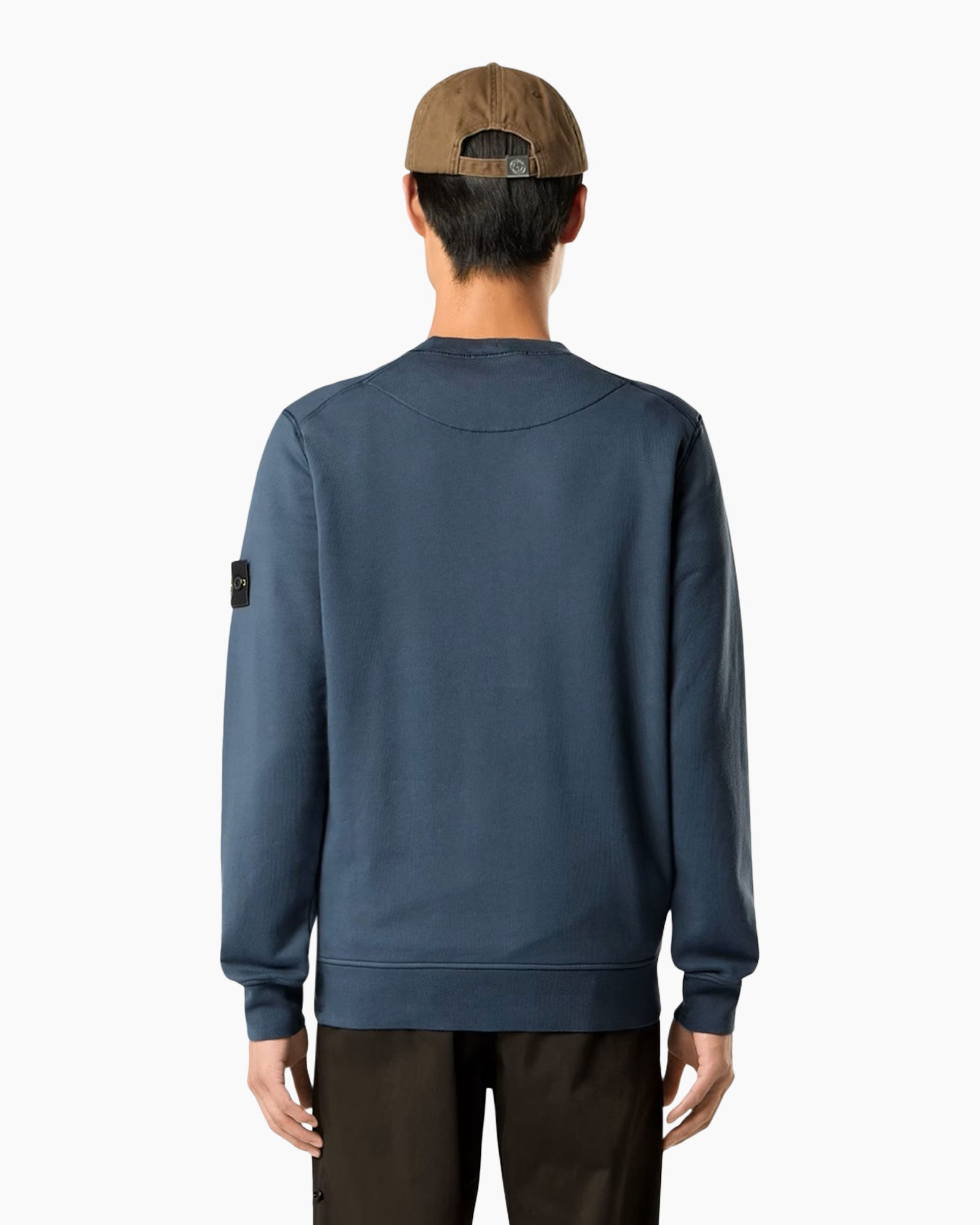 sweatshirt, zicht op achterkant, lange mouwen, blauw, crewneck