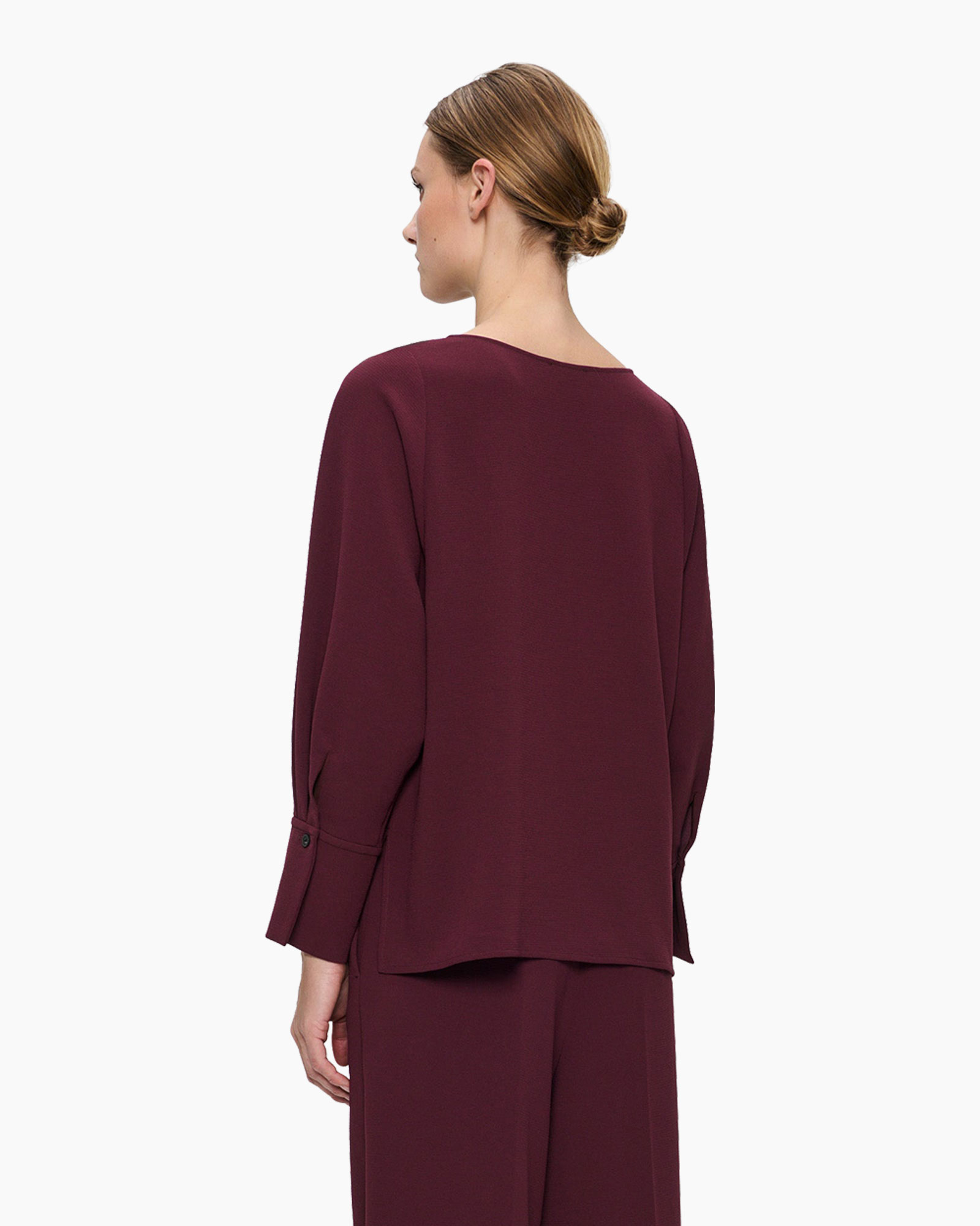 Top Kozo Crepe Boat Neck Bordeaux
