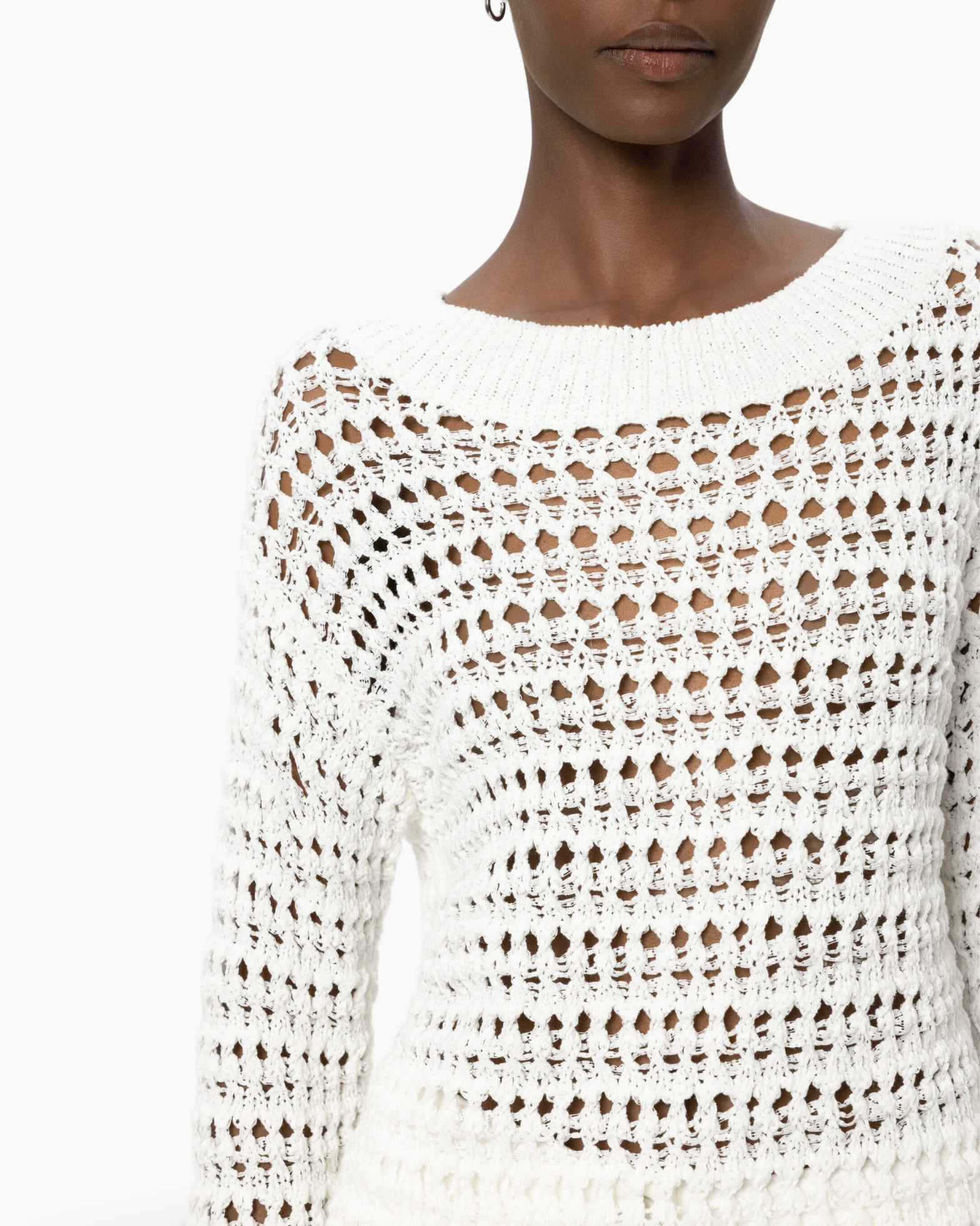 white, crochet, sweater, knit, mesh