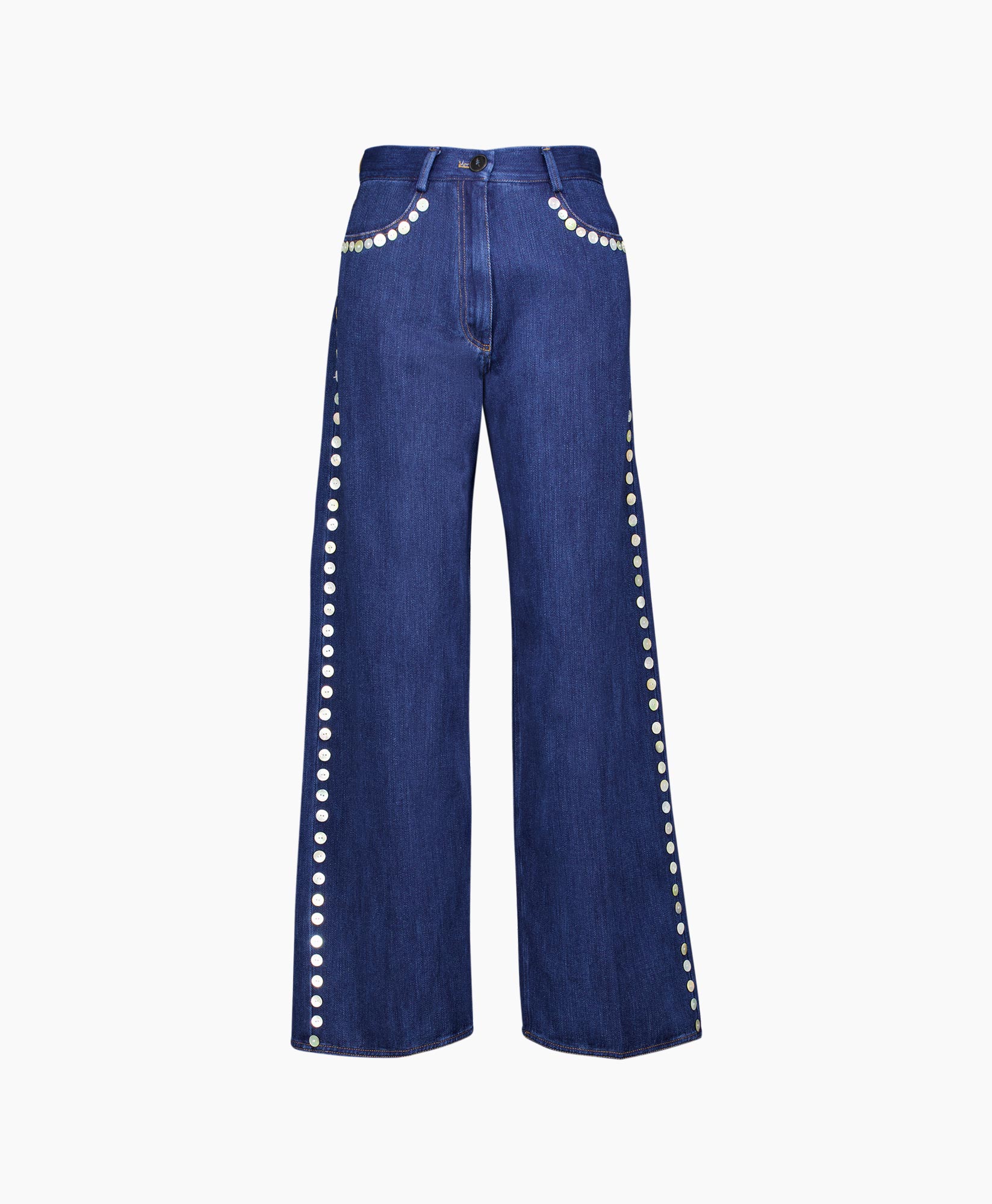 Jeans Cotton Denim Cavalry Embroidered 5 Pockets Donker Blauw