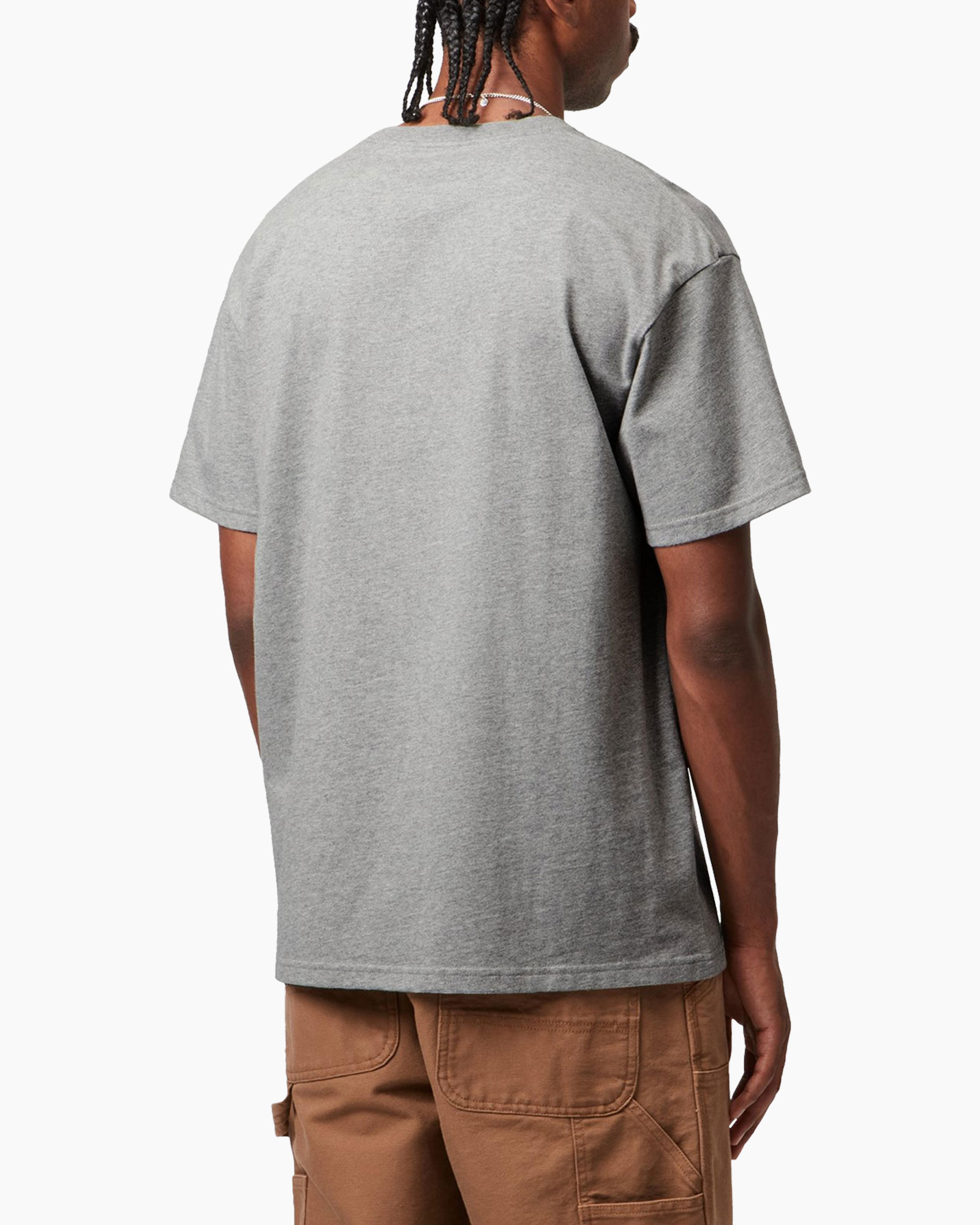 t-shirt, kortmouwen, grijs, rond hals, kleine badge/logo