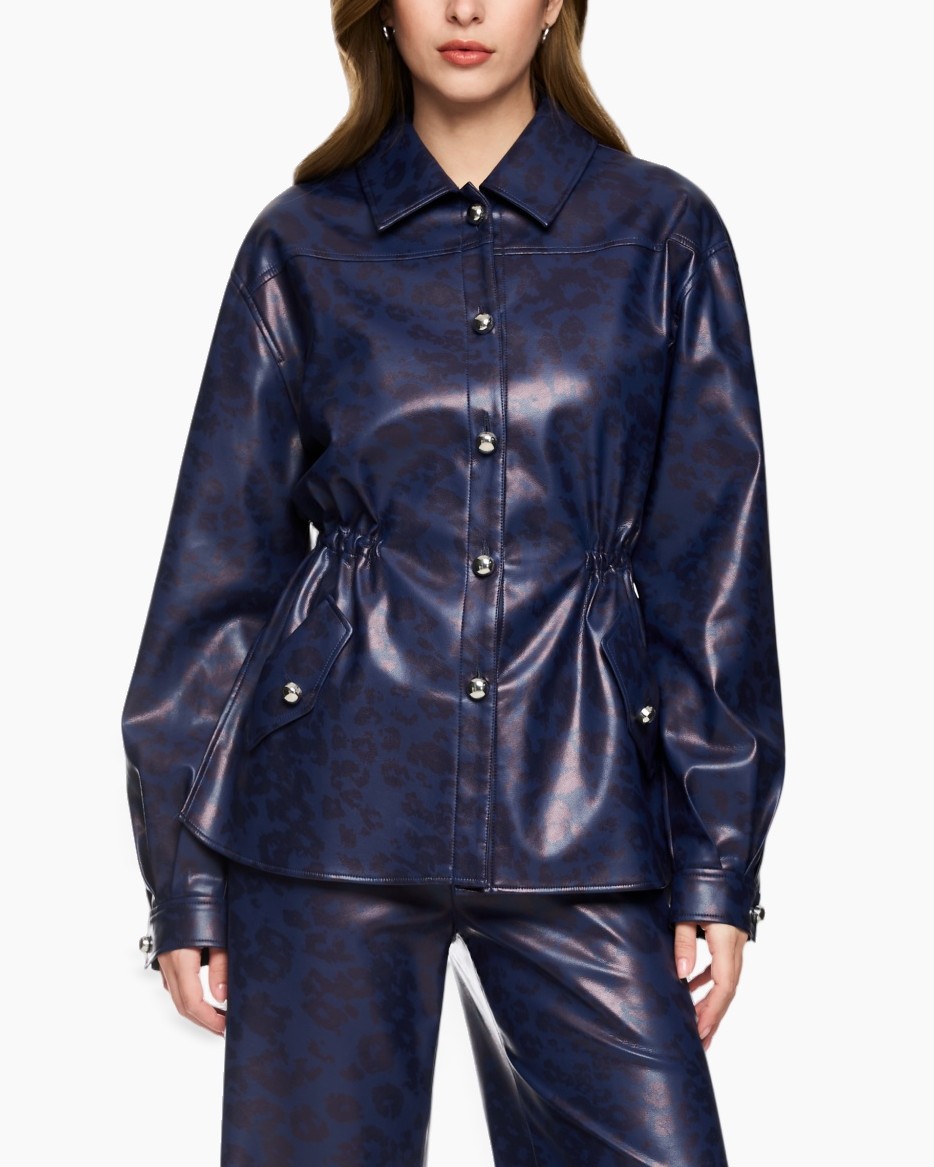 jas, lange mouw, knopen voor, taille met trek, lederlook