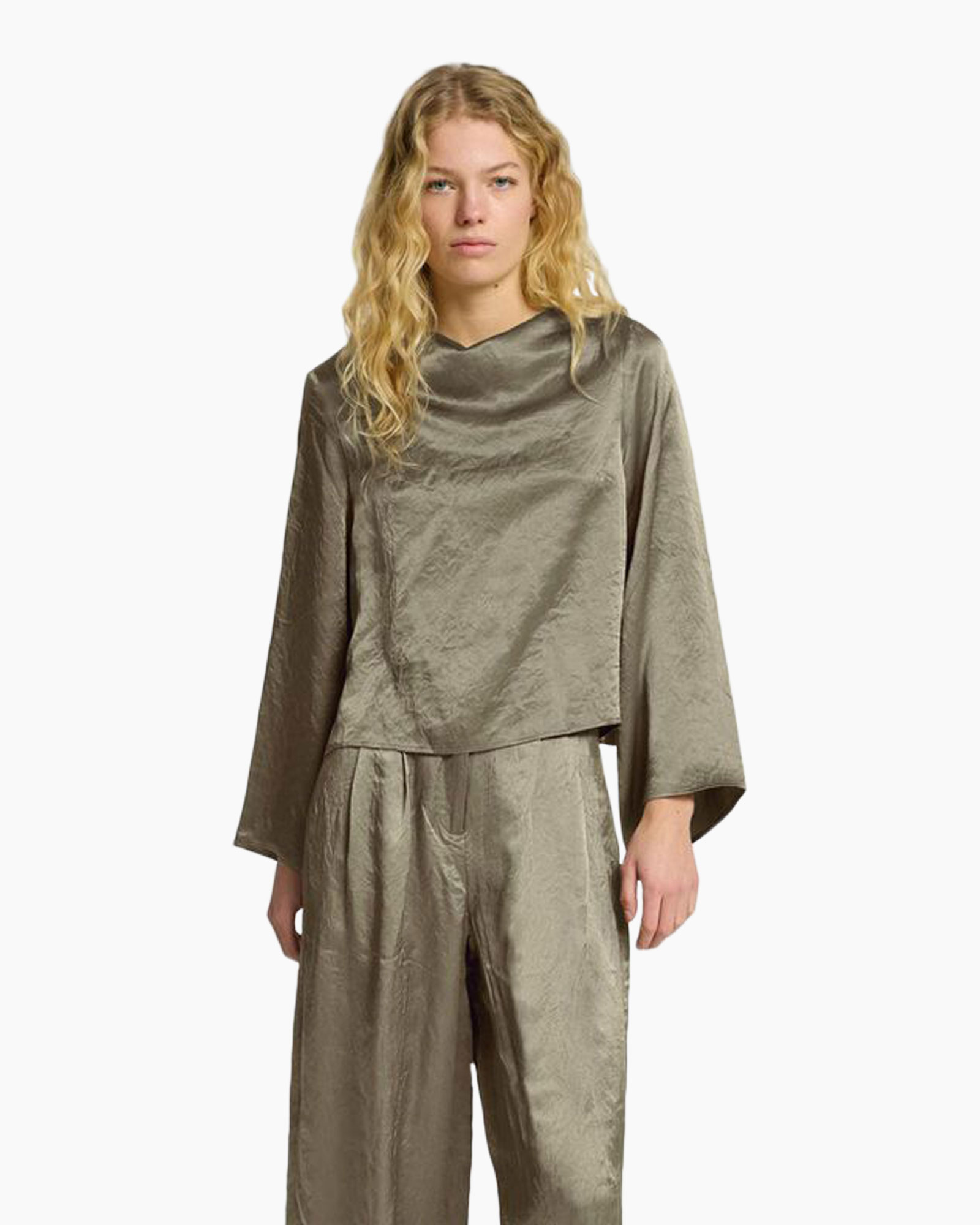 Top Selene Ls Draped Neckline Top B Khaki