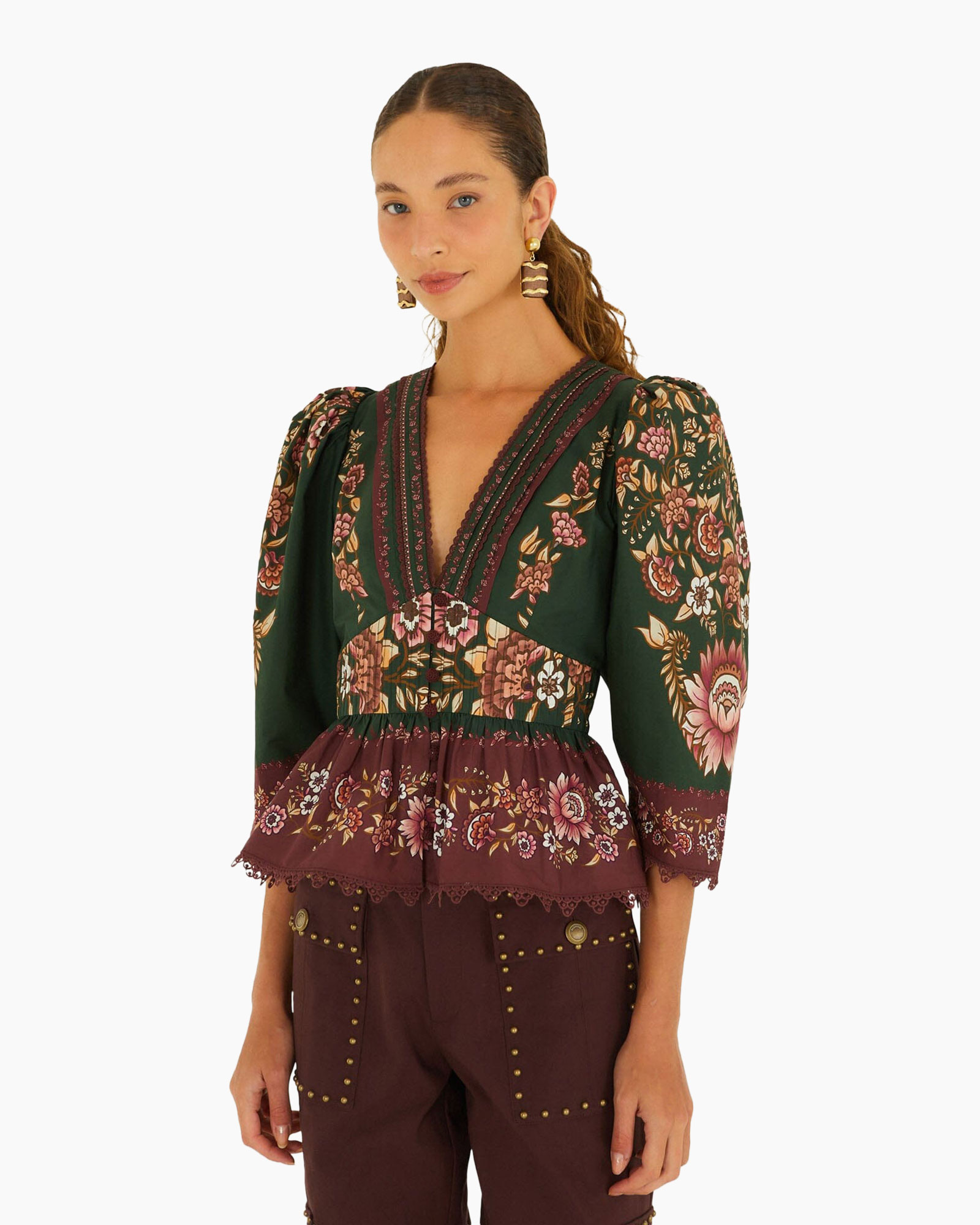 blouse, vleugelmouw, bloemenprint, pofmouwen, peplumzoom