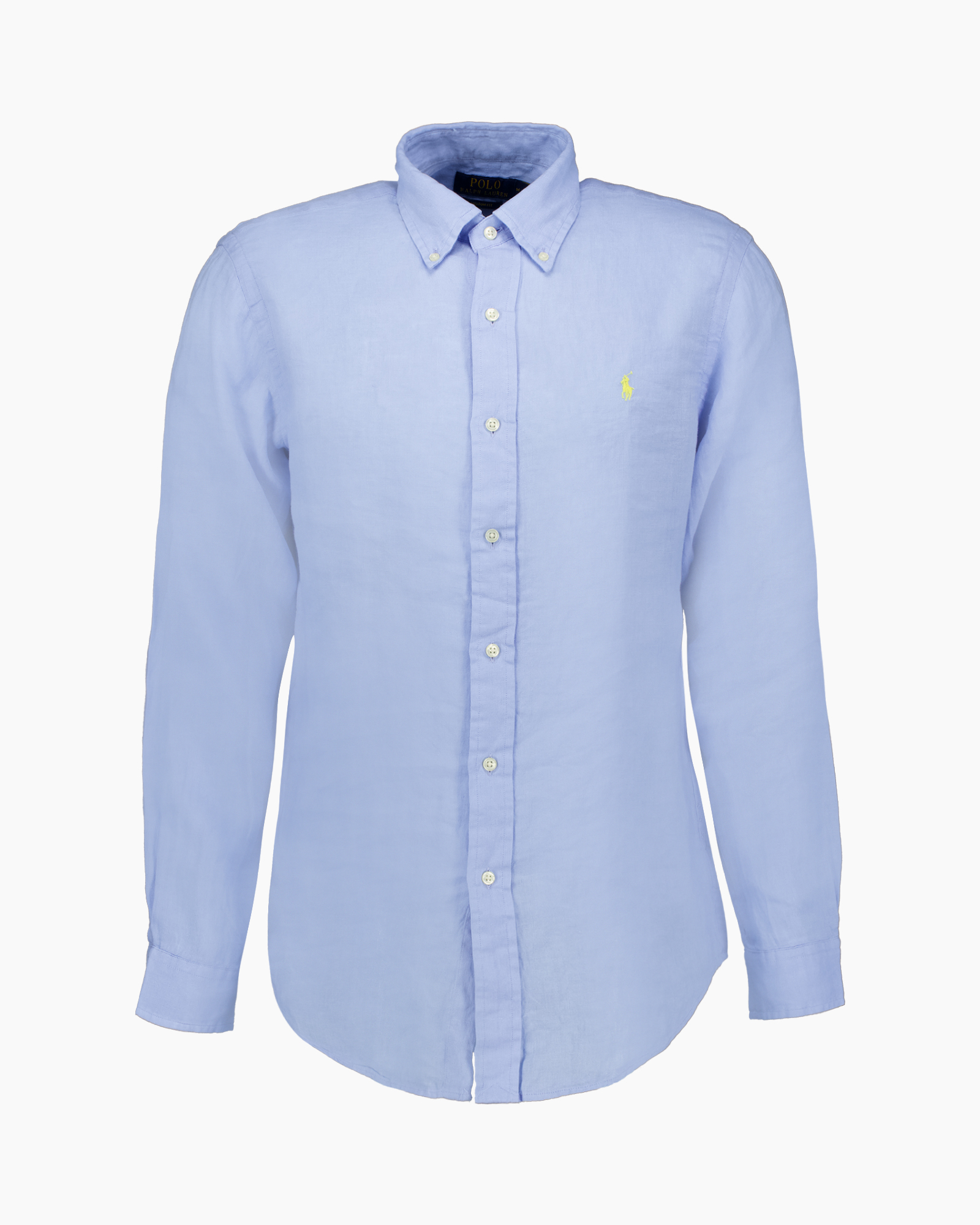 button-up, long-sleeve, powder-blue, cotton, logo-embossed