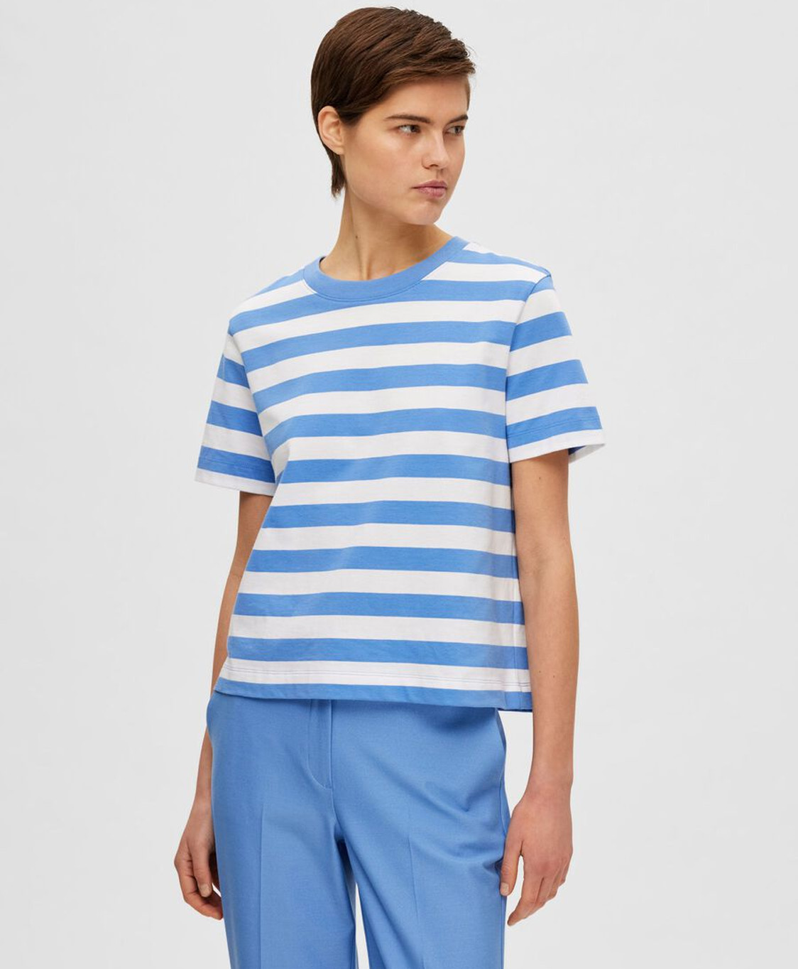 Selected Femme T-shirt Essential Ss Striped Boxy T Off White