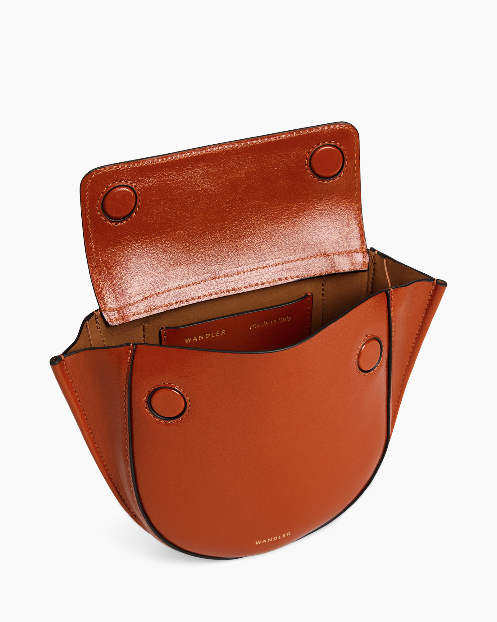 leren tas, handtas, oranje, mini portemonnee, druksluiting