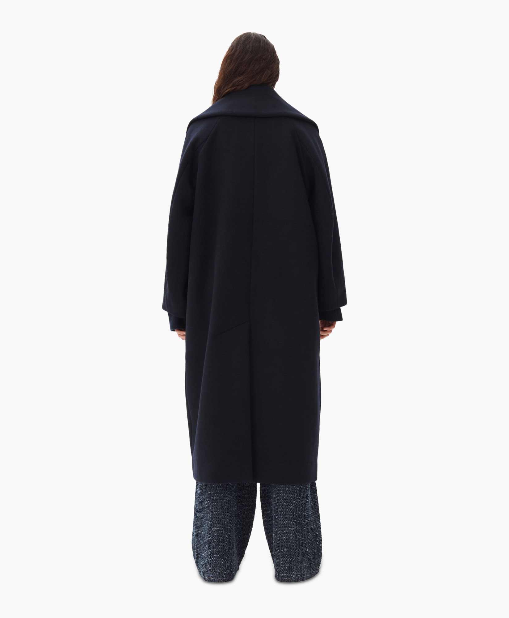 Mantel Boiled Wool Large Collar Donker Blauw