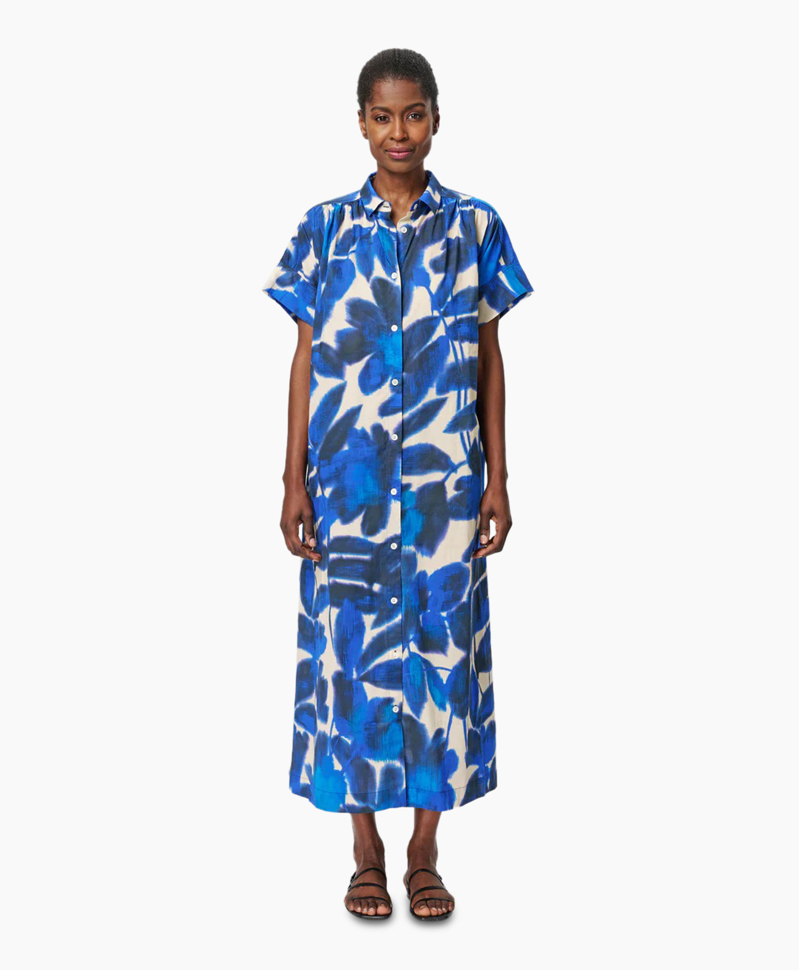 Midi Jurk Cotton Foile Printed Blauw Midi Jurk Cotton Foile Printed Blauw