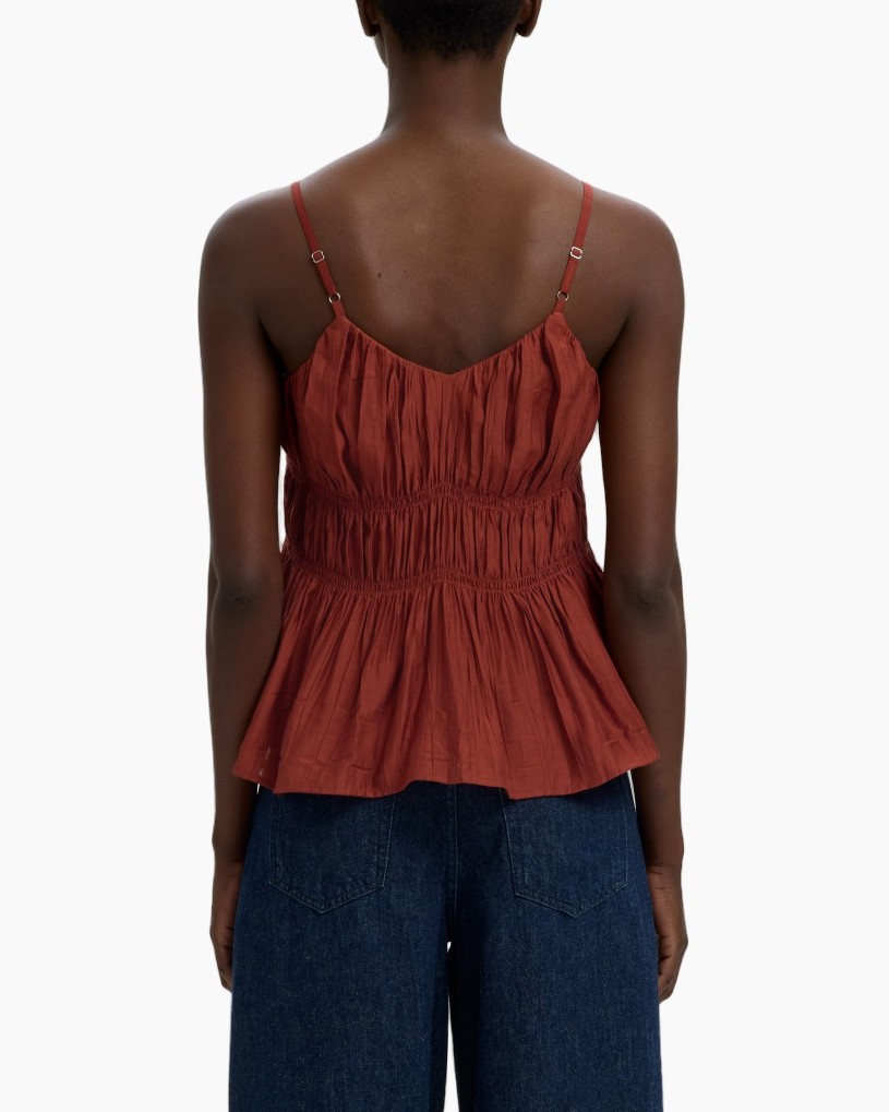 top, tanktop, peplum, mouwloos, roodbruin