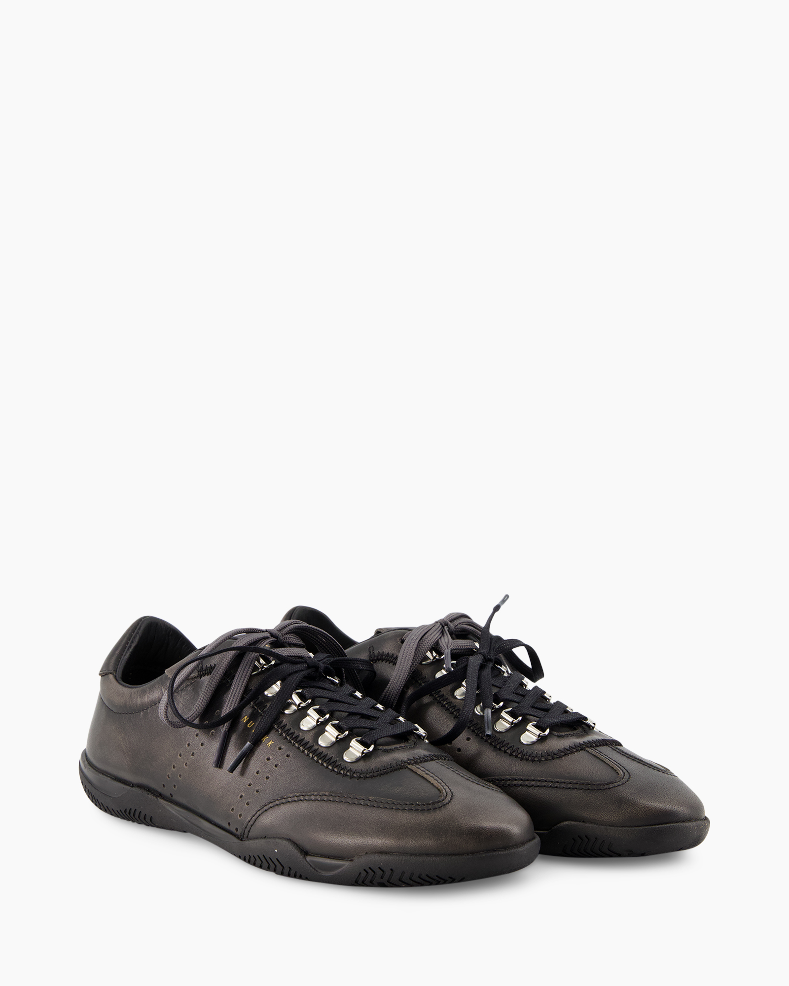schoen, sneaker, leer, zwart, veters