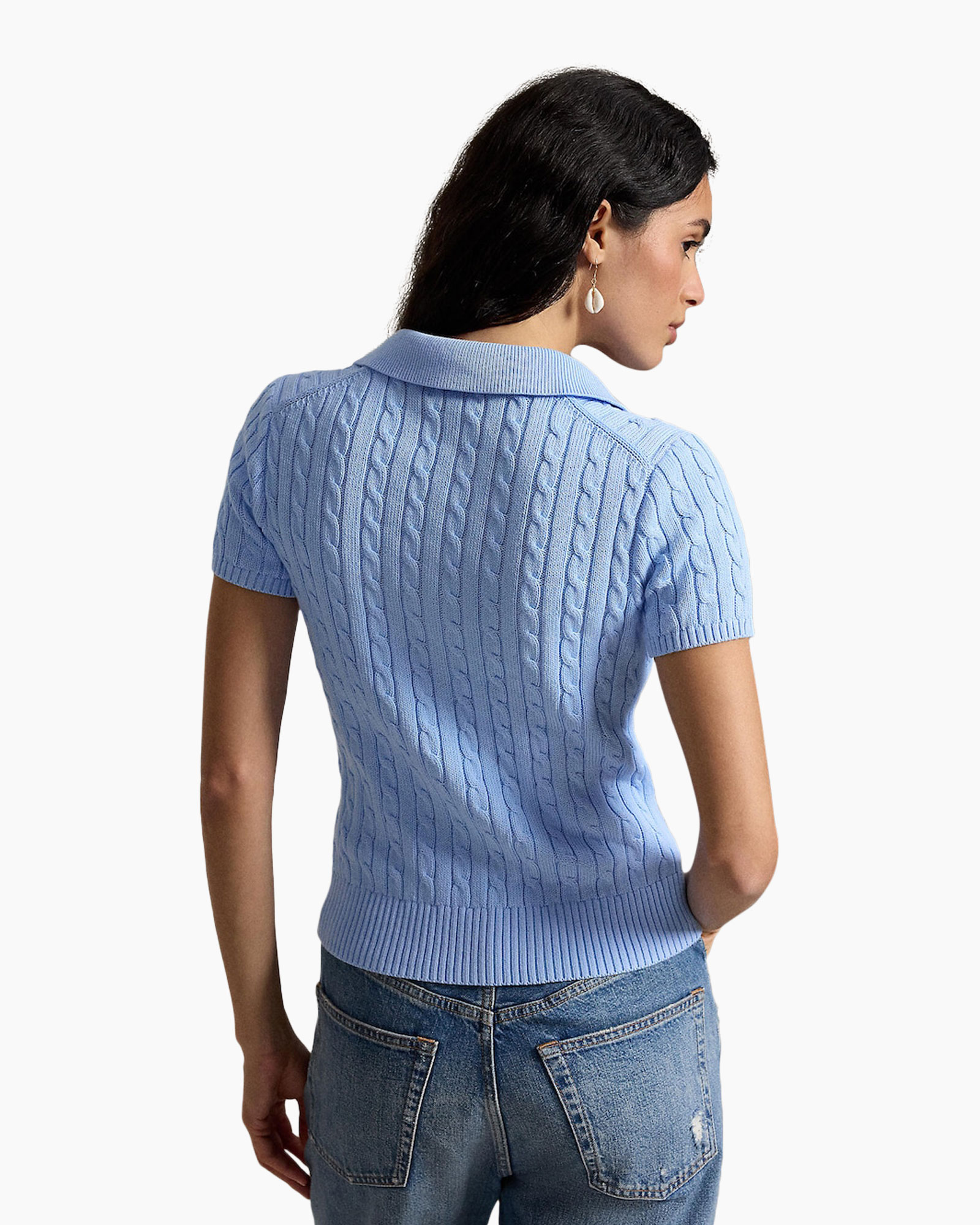 gebreide cardigan, korte mouwen, knopfront, polo kraag, lichtblauw