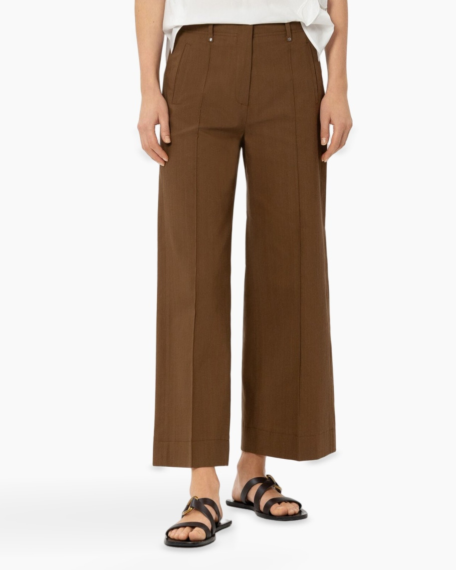 pants, wide-leg, brown, linen, sandals