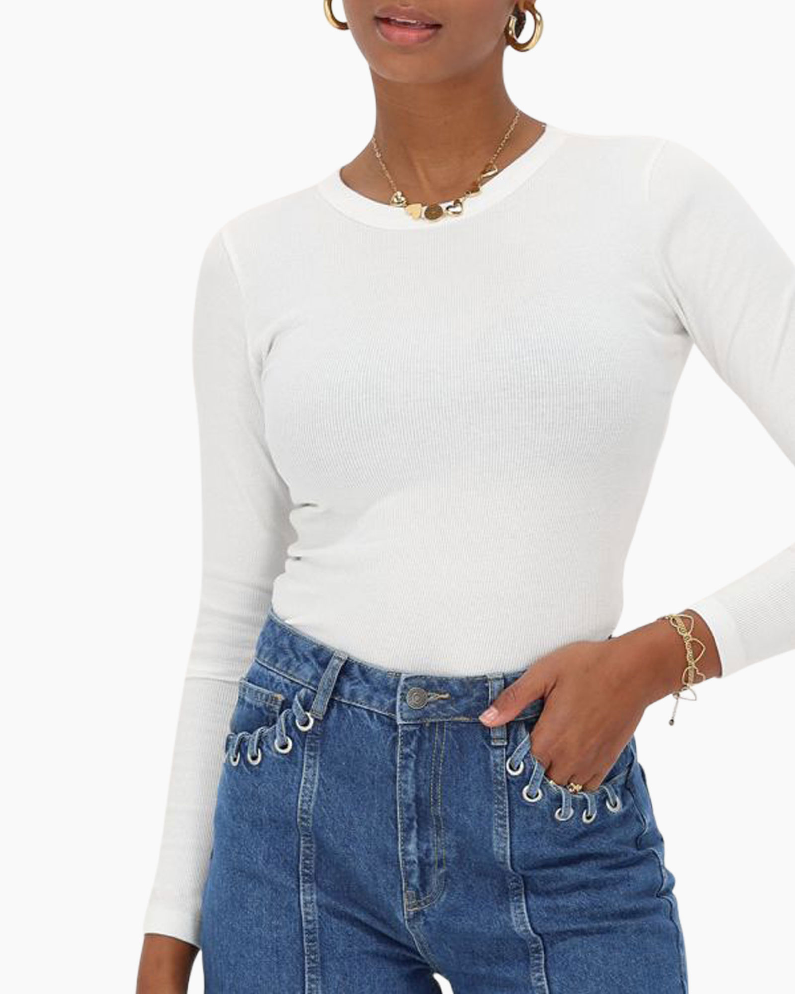 T-shirt Rib Longsleeve Tee Wit