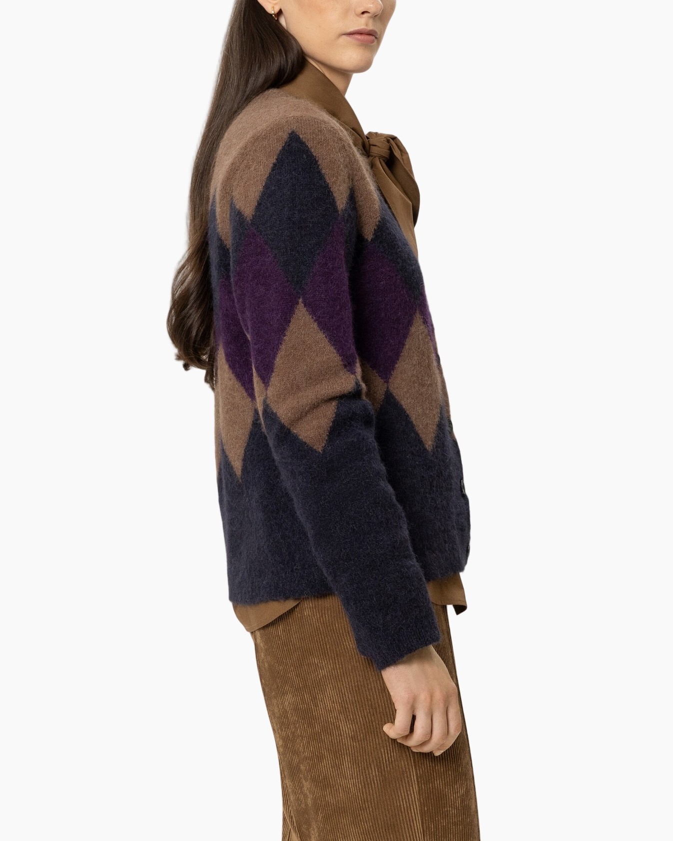 cardigan, argyle, gebreid, meerkleurig, lange mouwen