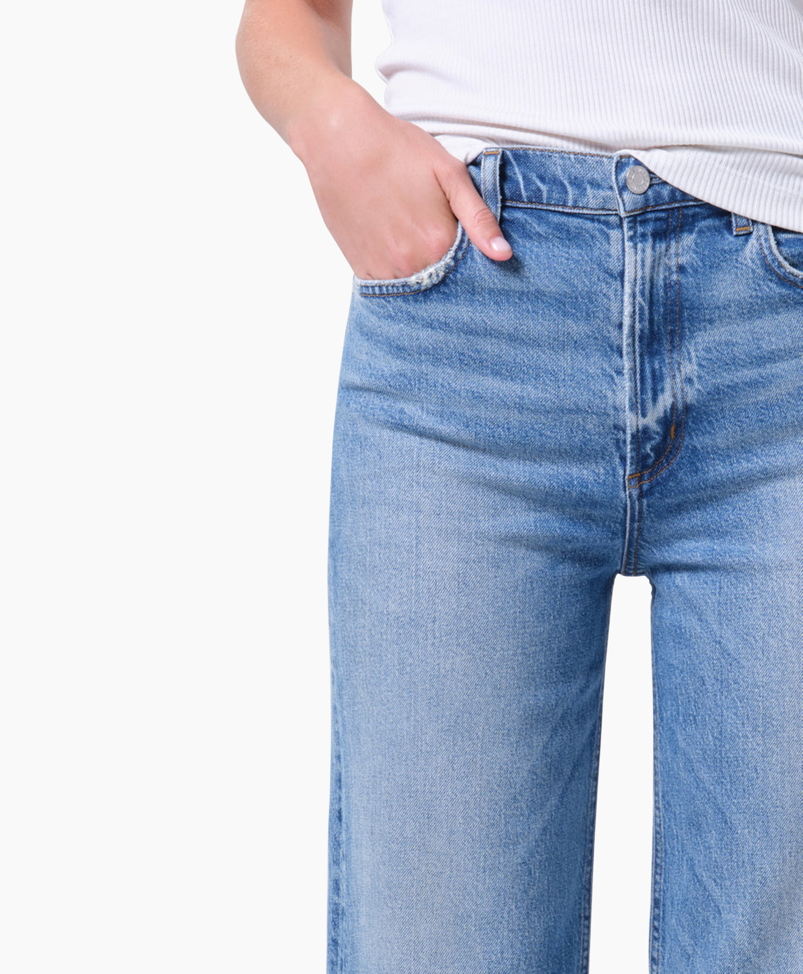 blauwe jeans, denim, middenhoogte, zak, broek