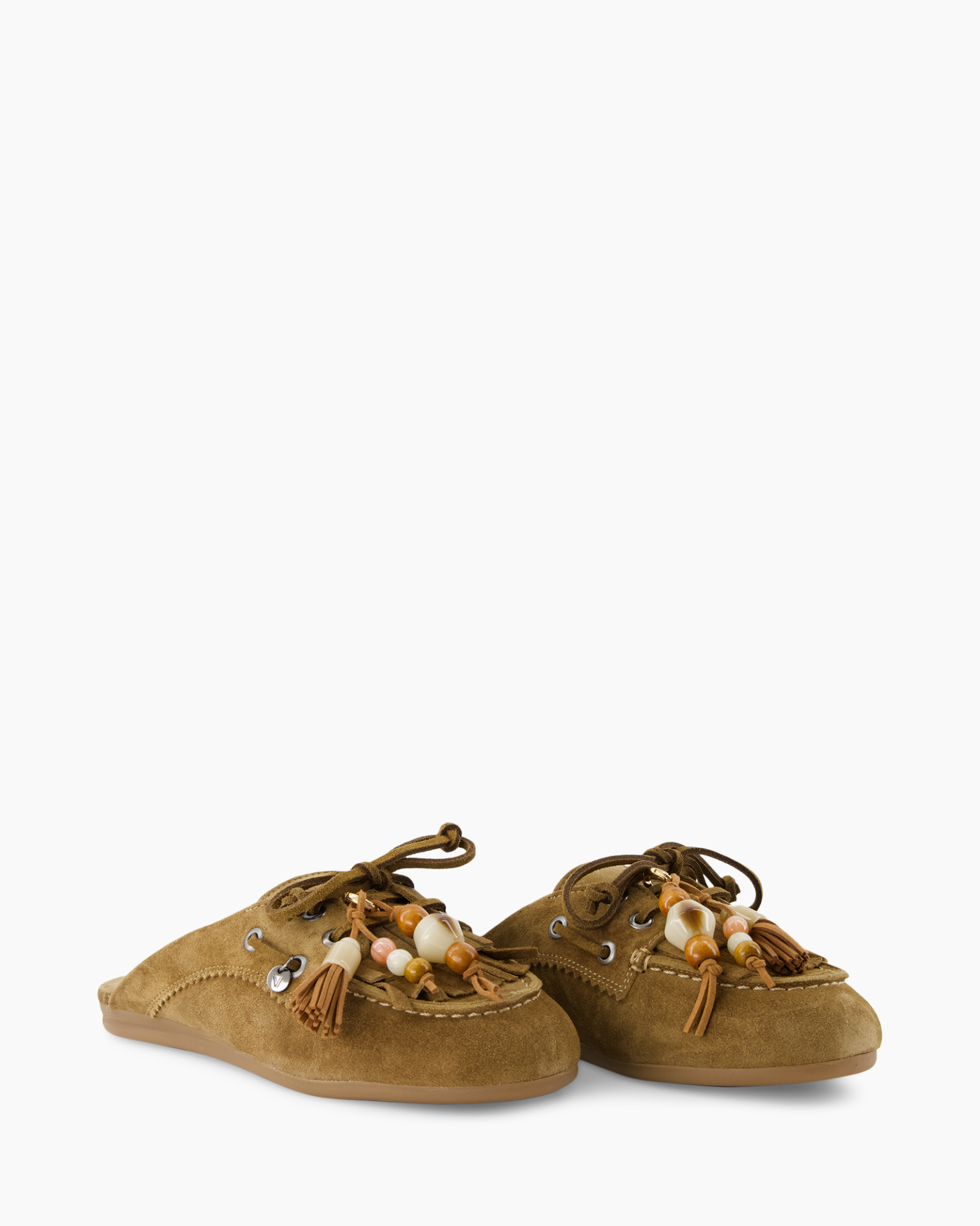 sloffen, moccasin, bead, suede, bruin