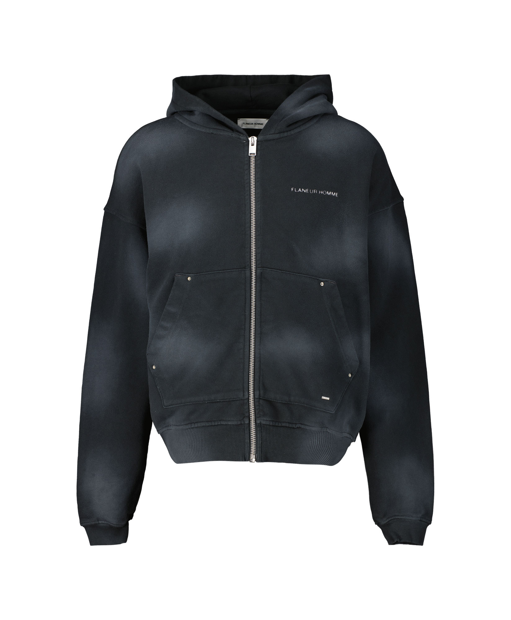 Flaneur Homme Hoodie Dotted Logo Rivettes Zip Up H Zwart