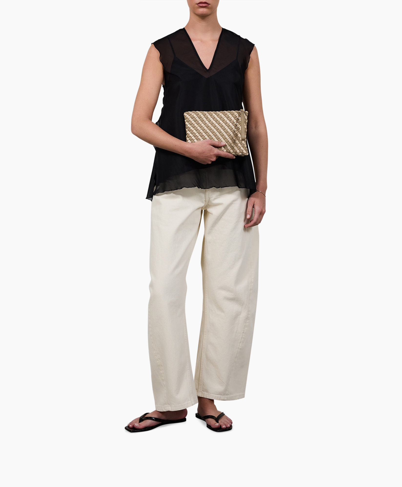 clutch, geweven, beige, portemonnee, riem-detail