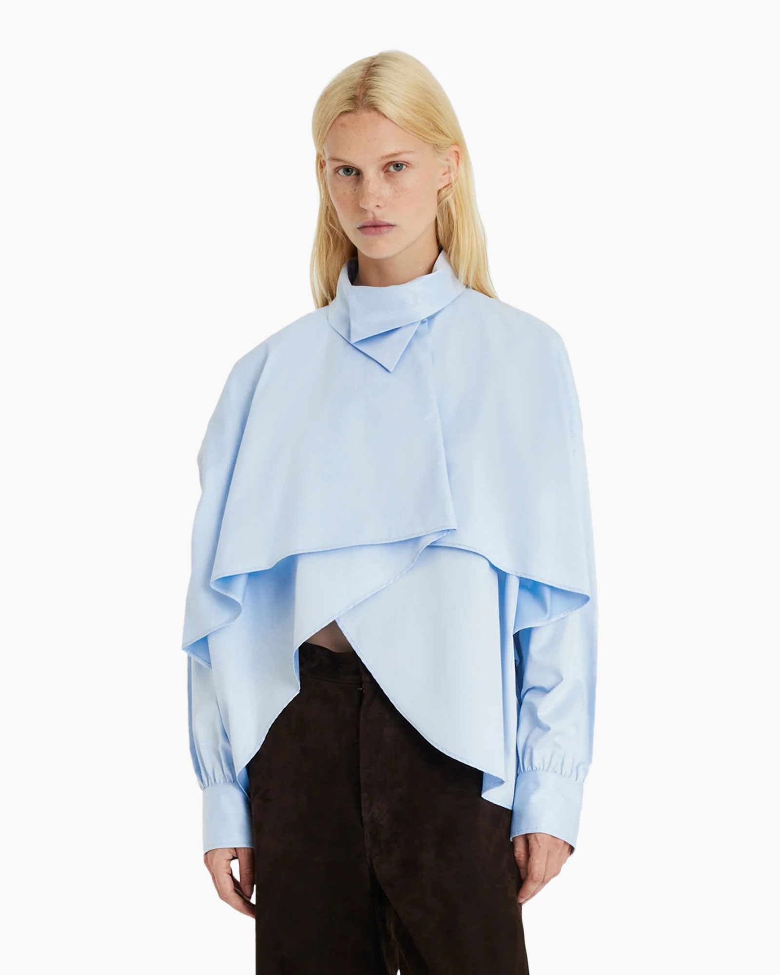 hemd, blouse, lichtblauw, asymmetrisch, laagjes