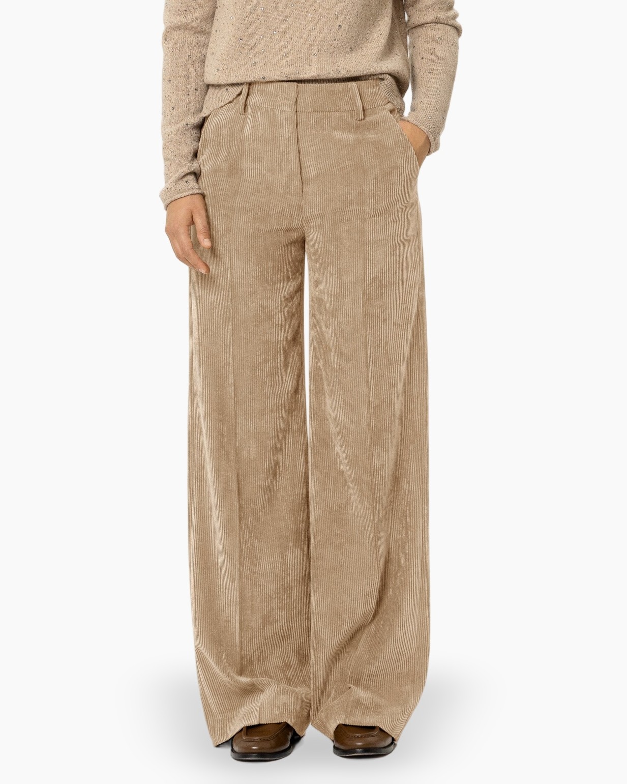 broek van koraal?, wide-leg broek, beige, broek, katoen?