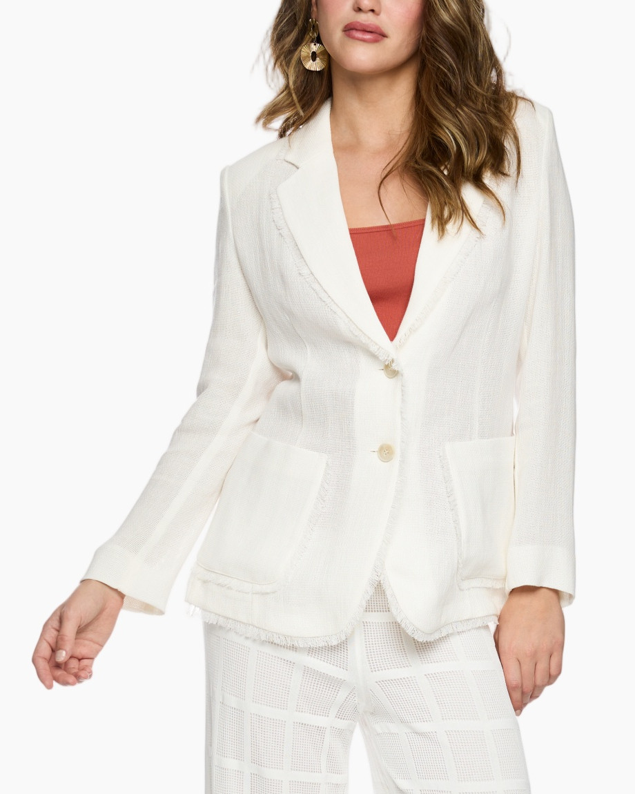 blazer, white blazer, woven blazer, two-button, pockets