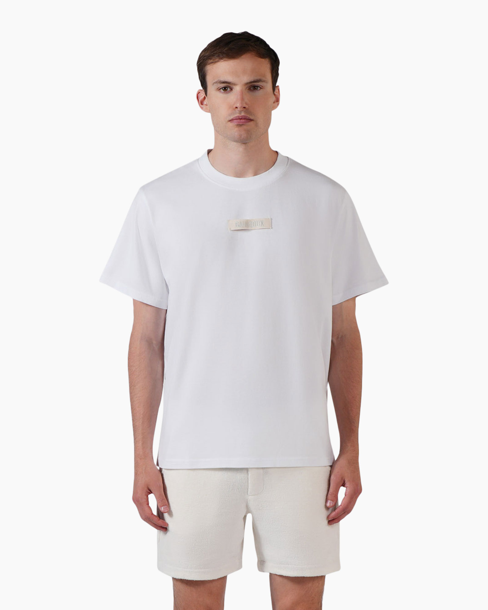 t-shirt, shorts, white, crew neck, plain