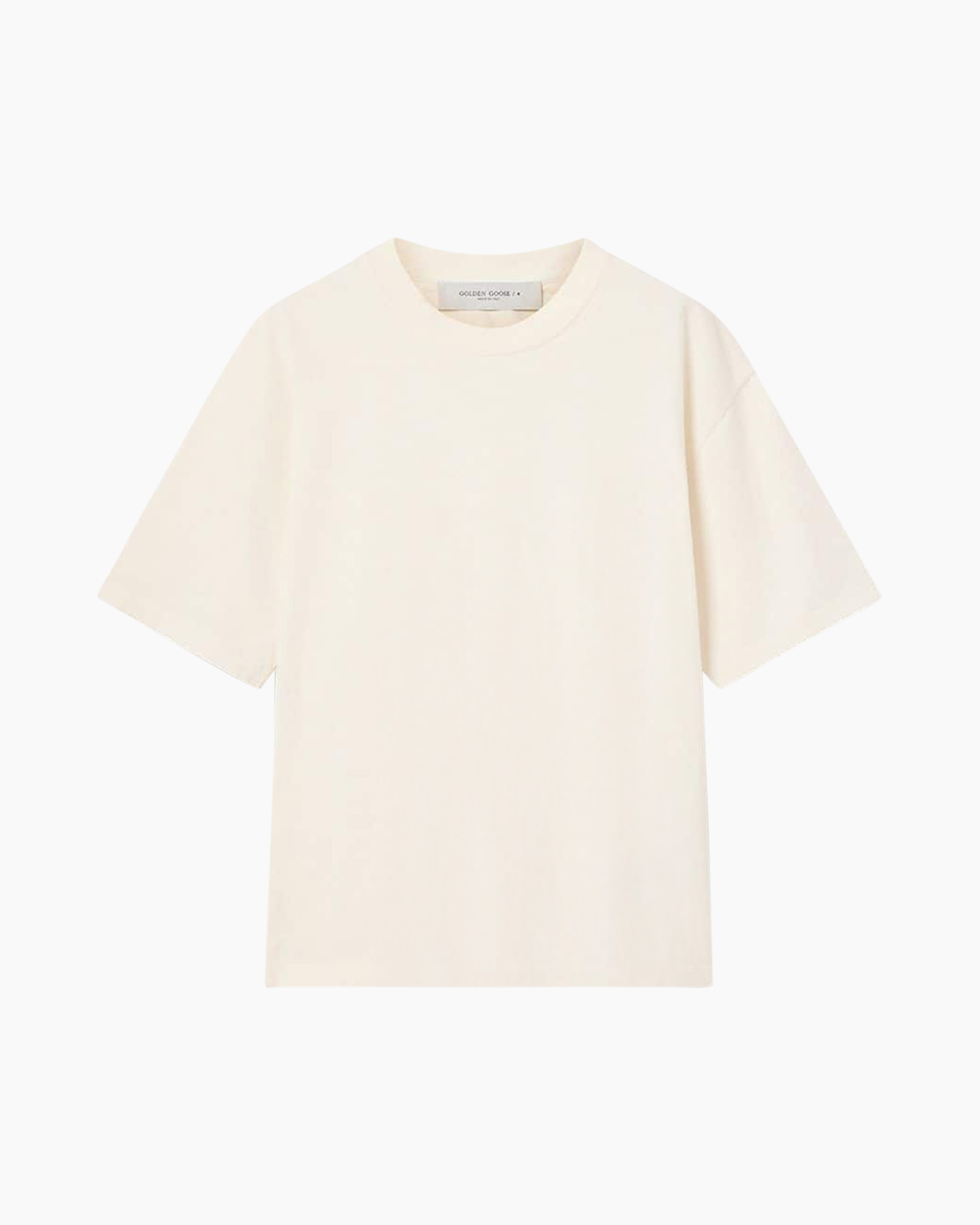 t-shirt, kortermig, kraagloze ronde hals, egaal/plain, crème