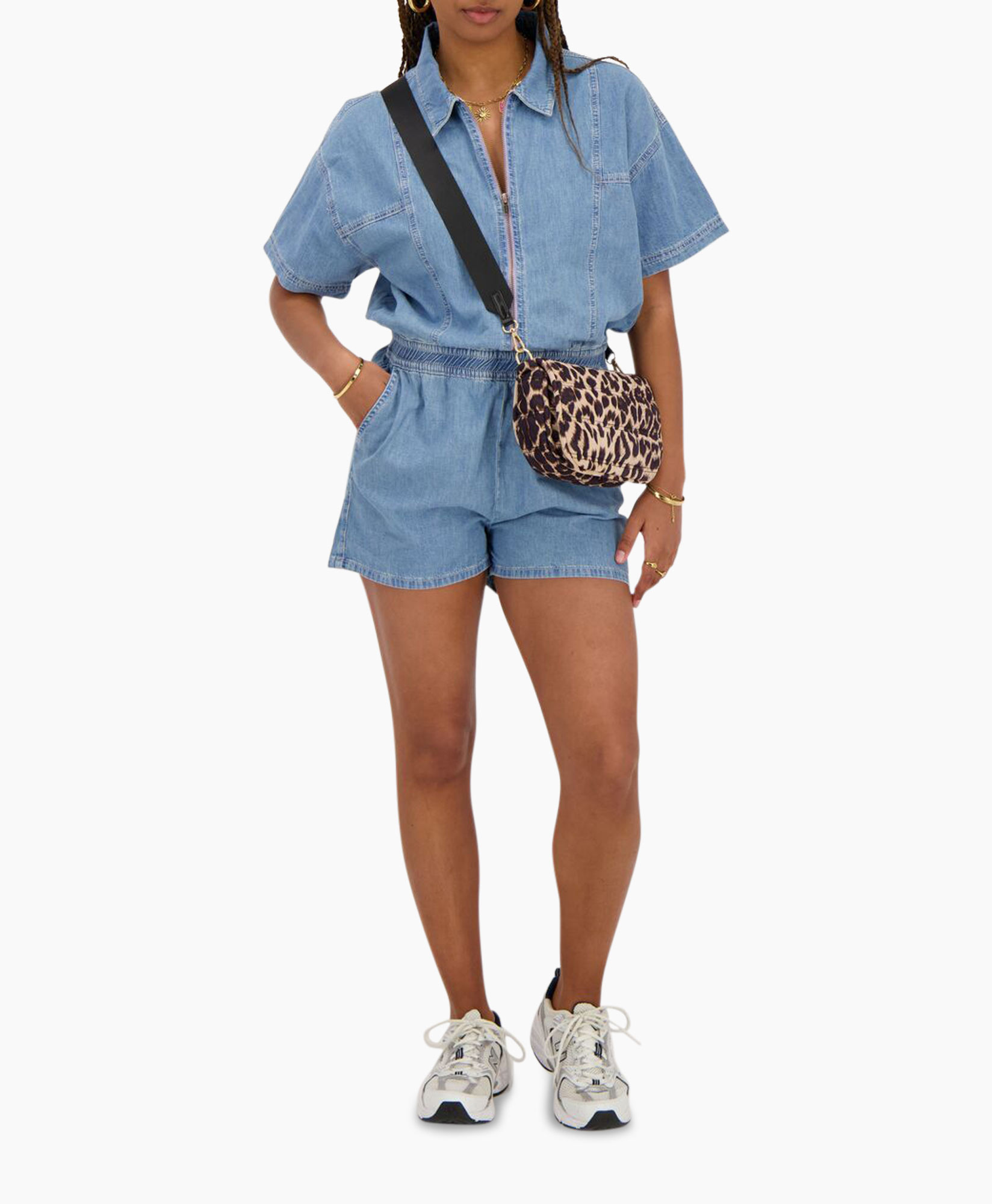 Jumpsuit  Denim Playsuit With Zipper Blauw