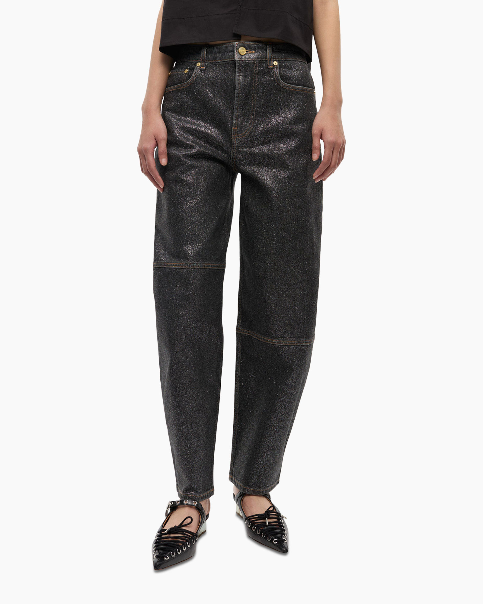 Jeans Shimmery Foil Denim Stary Zwart
