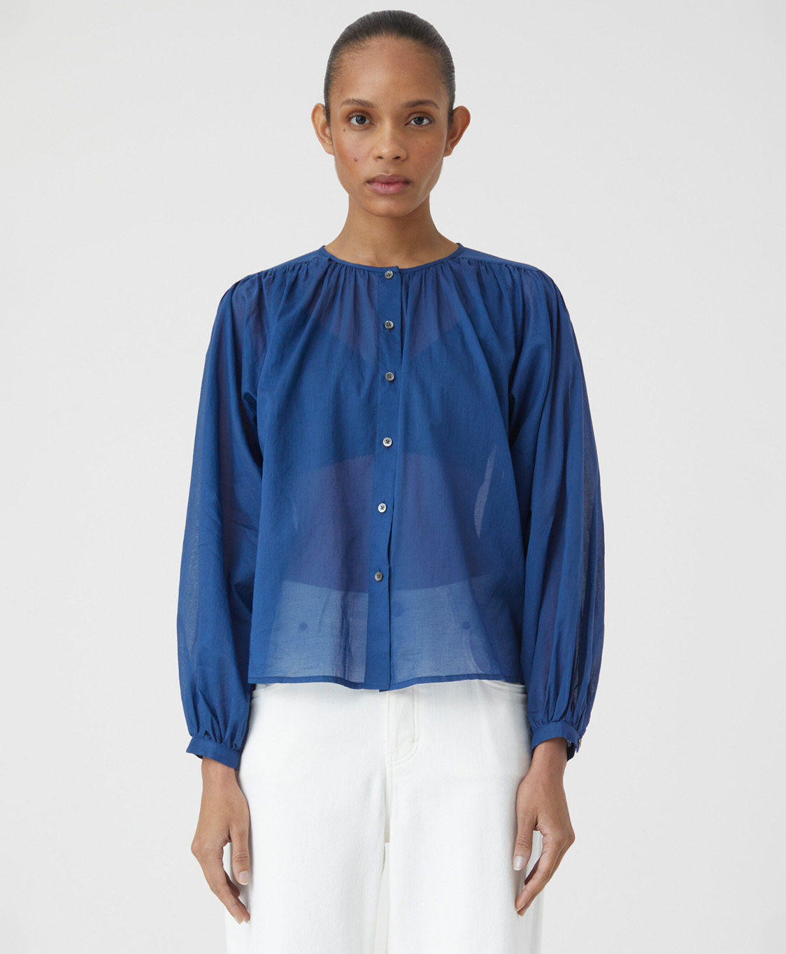 Closed Blouse Gathered Blouse Blauw