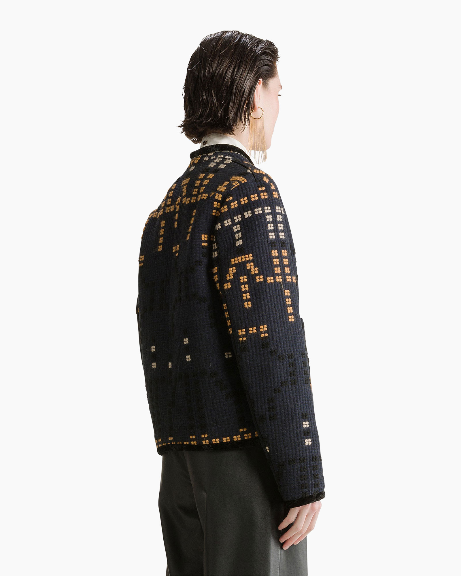 cardigan, breipop, patroon, marineblauw, zakken