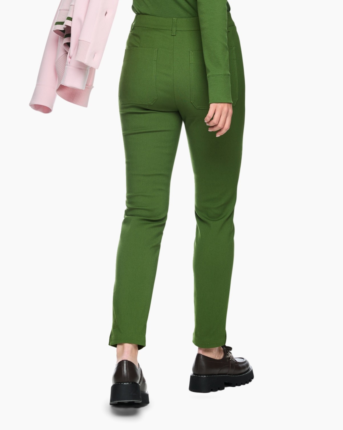 broek, groen, slim fit, korte lengte, vrouw