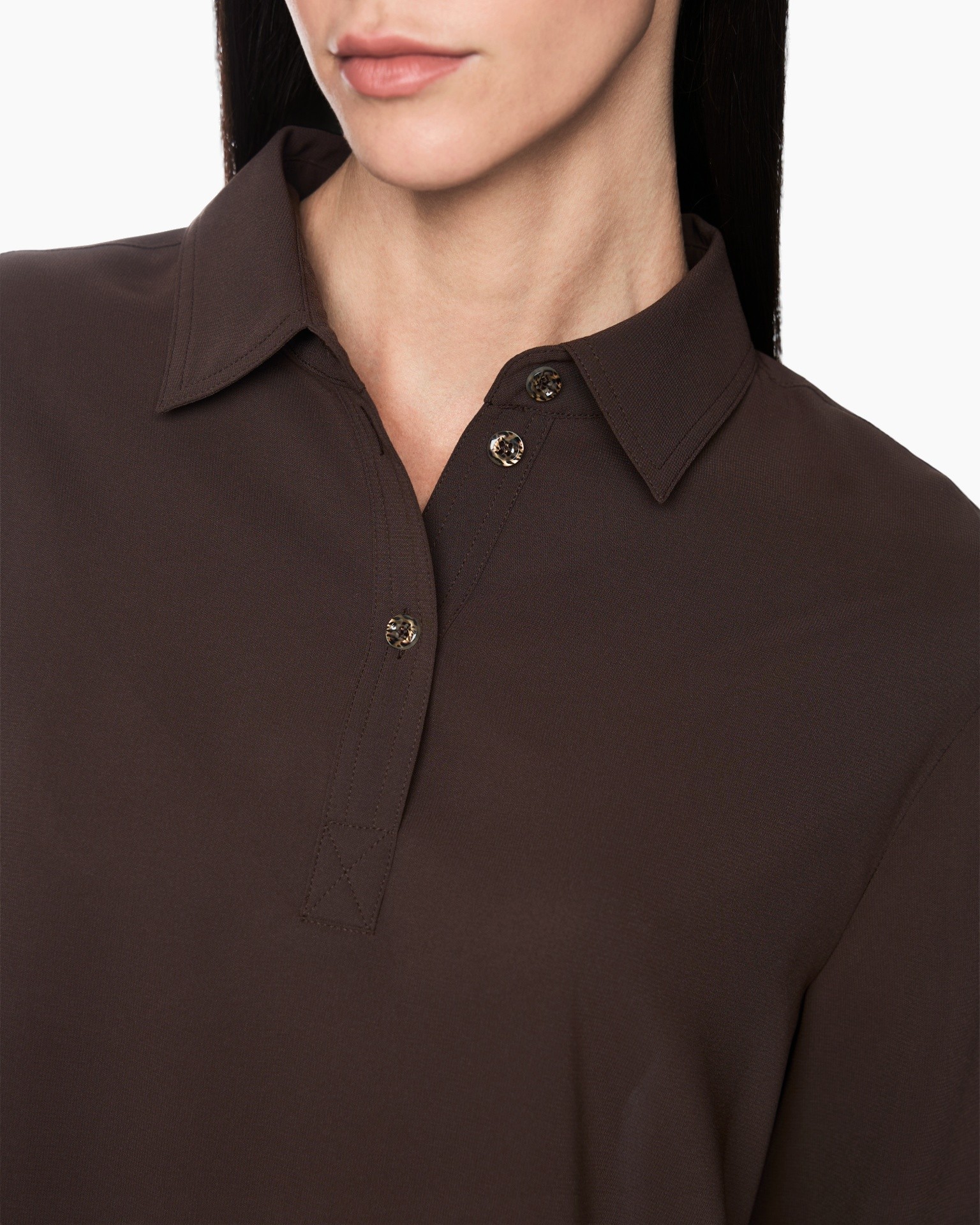 polo polo, kraag polo, bruine blouse, knopsluiting, korte kraag