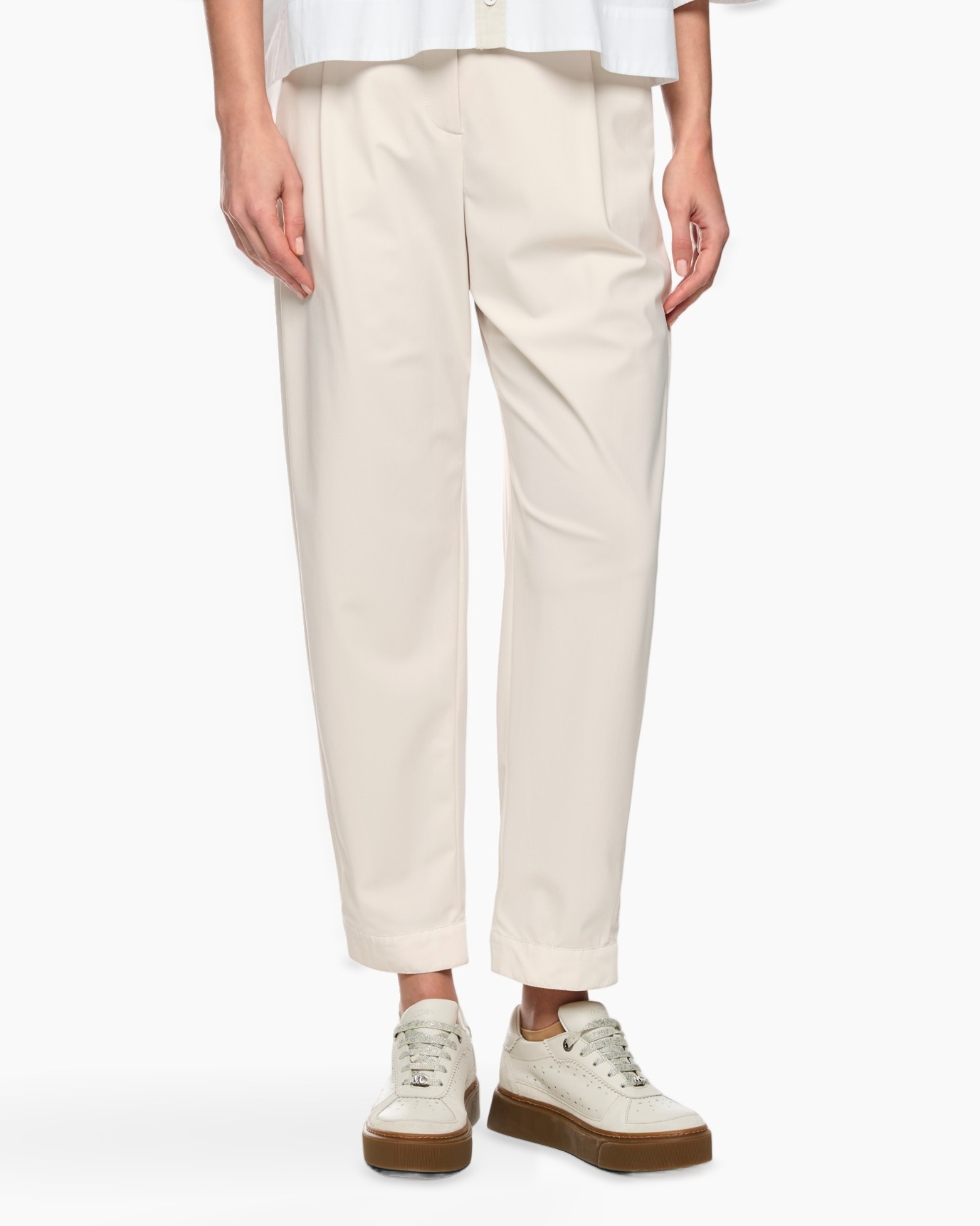 broeken, beige, casual, omgeslagen, plat-schoenen