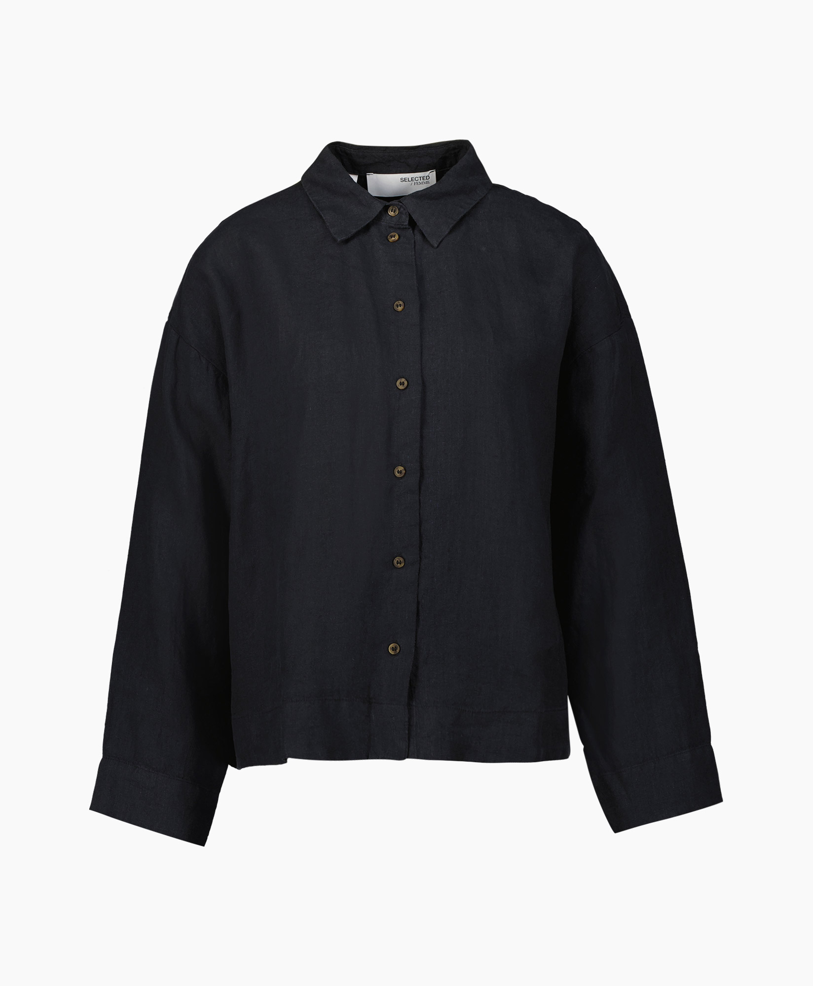 T-shirt Linnie Ls Linen Shirt B Zwart