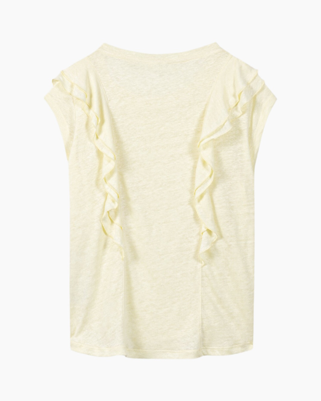 top, t-shirt, short sleeve, ruffle, cream