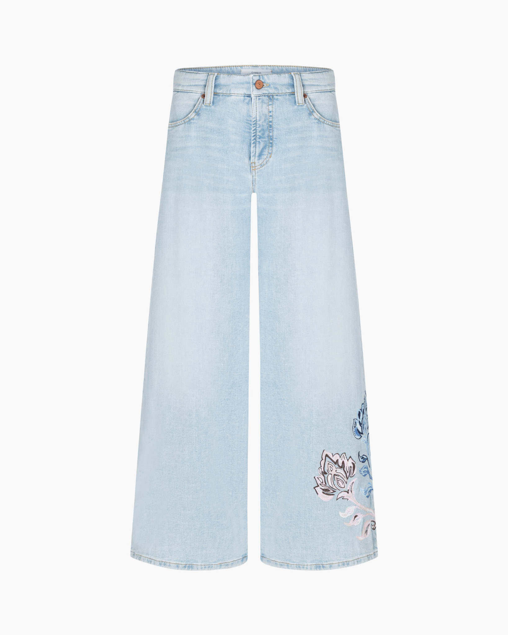 jeans, wide-leg, embroidery, light wash, denim