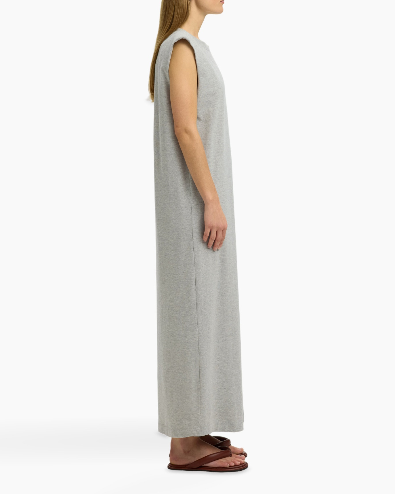 dress, sleeveless, long, gray, midi