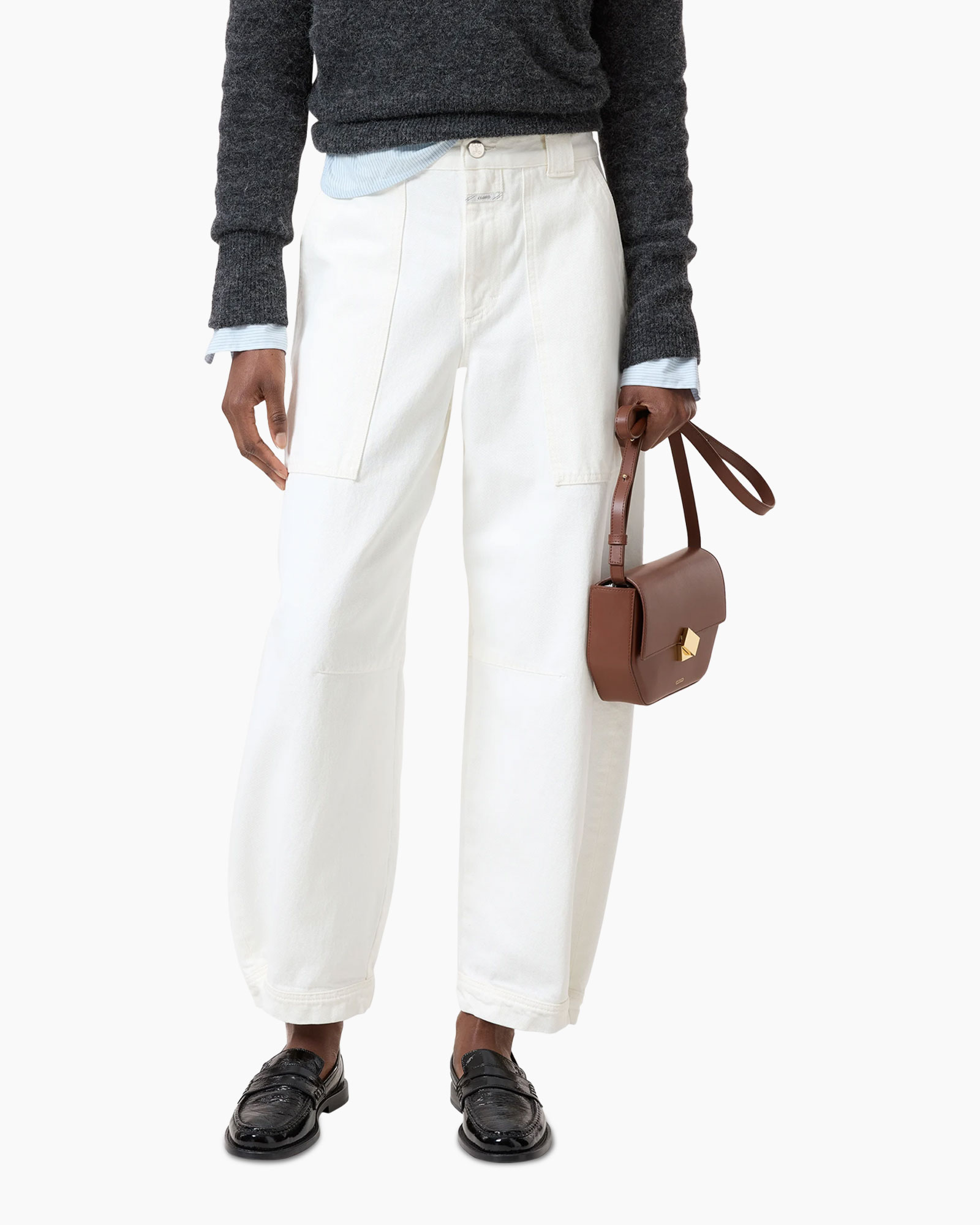 broek, wit, wassen, hoge taille, losse pasvorm