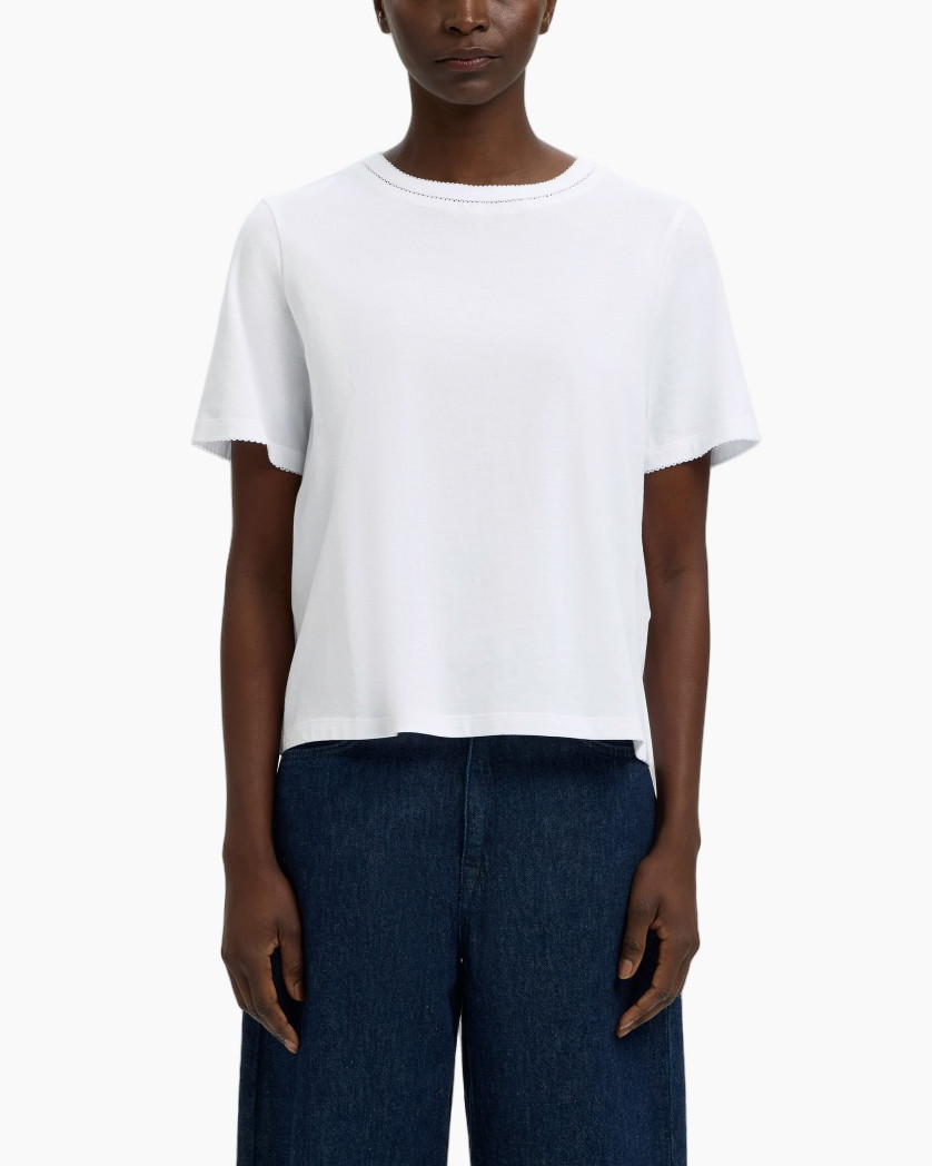 witte t-shirt, korte mouwen, rond hals, katoen, basis top