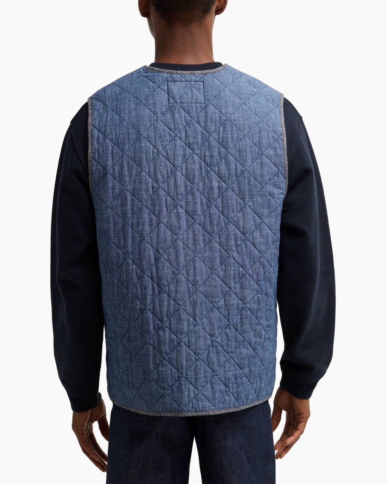 Gewatteerd vest, Denim, Tweekleurig, Ruitpatroon, Ritssluiting