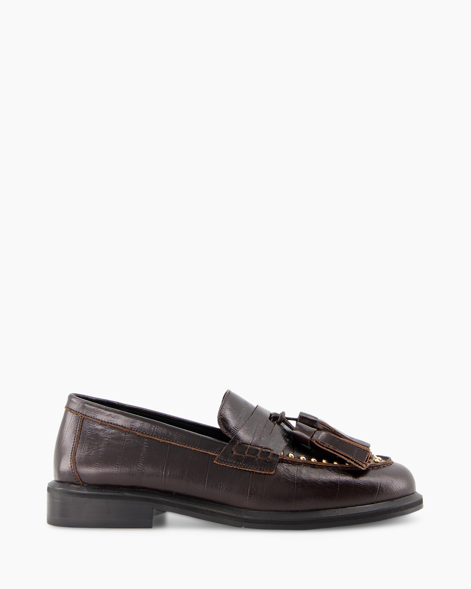 loper, schoenen met gesloten wreef, leer, bruin, penny loafer