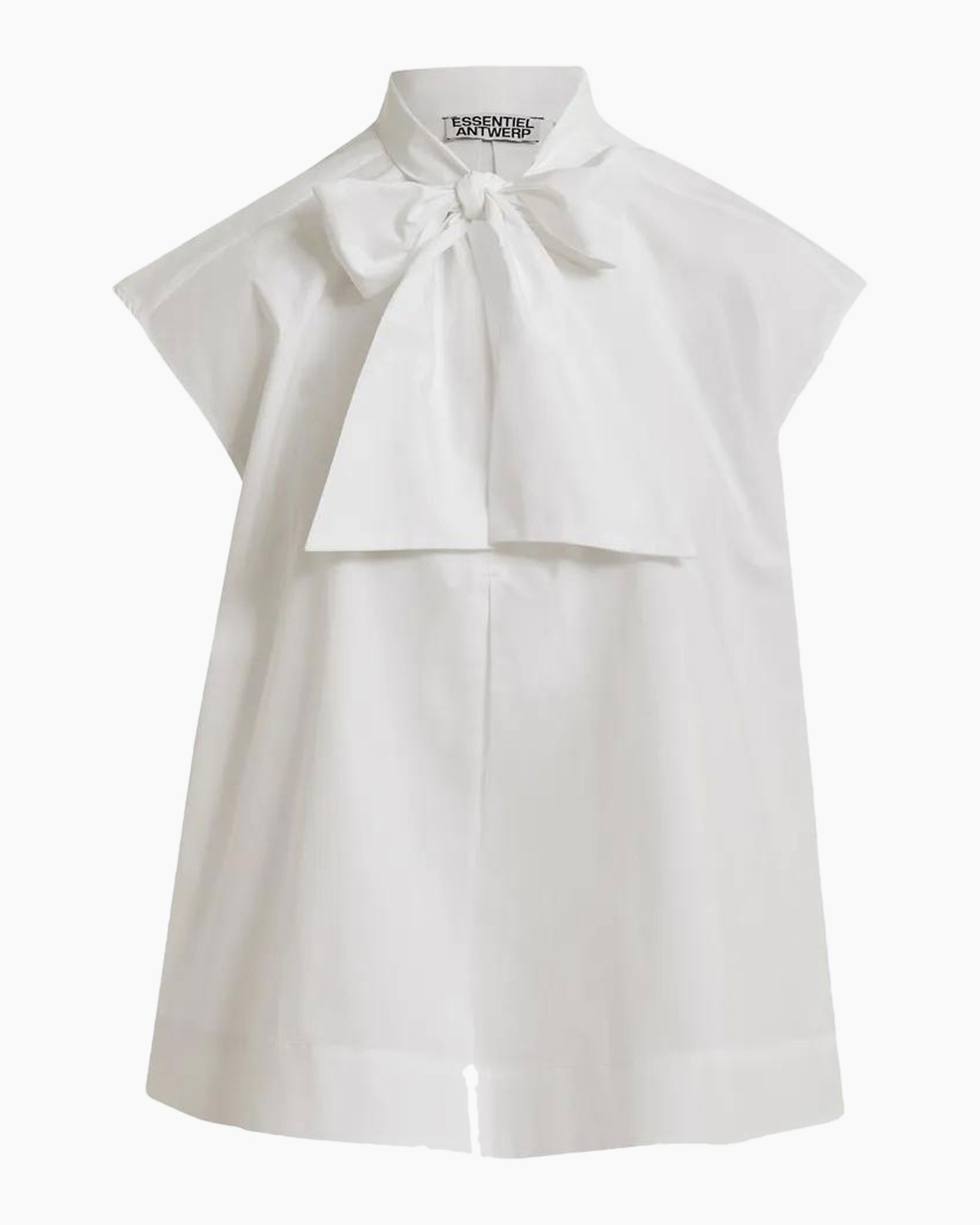 white, blouse, sleeveless, tie-neck, top