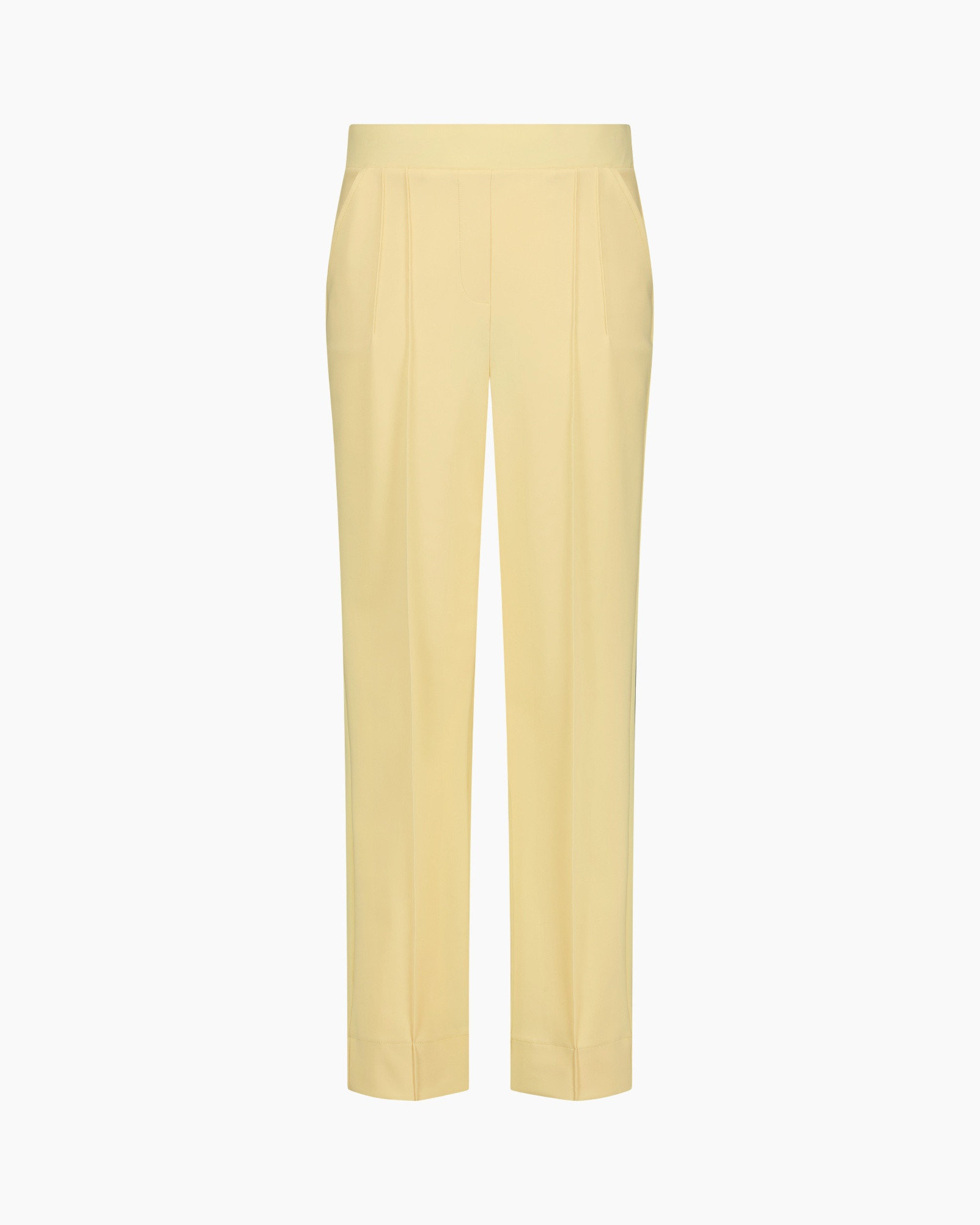 broek, broeken, bleke geel, hoge taille, plooien