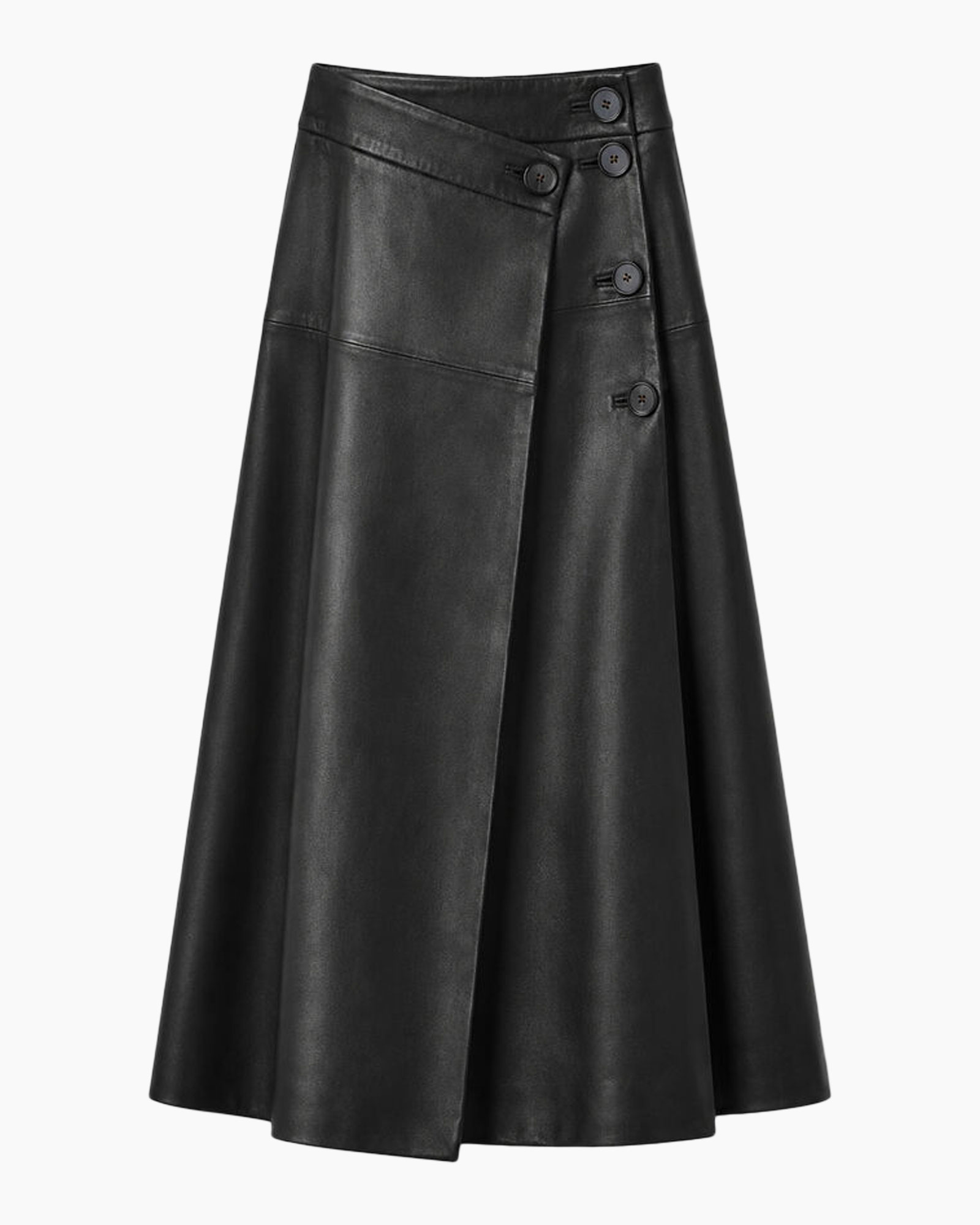 rok, leerachtig leer, wrap, asymmetrisch, zwart