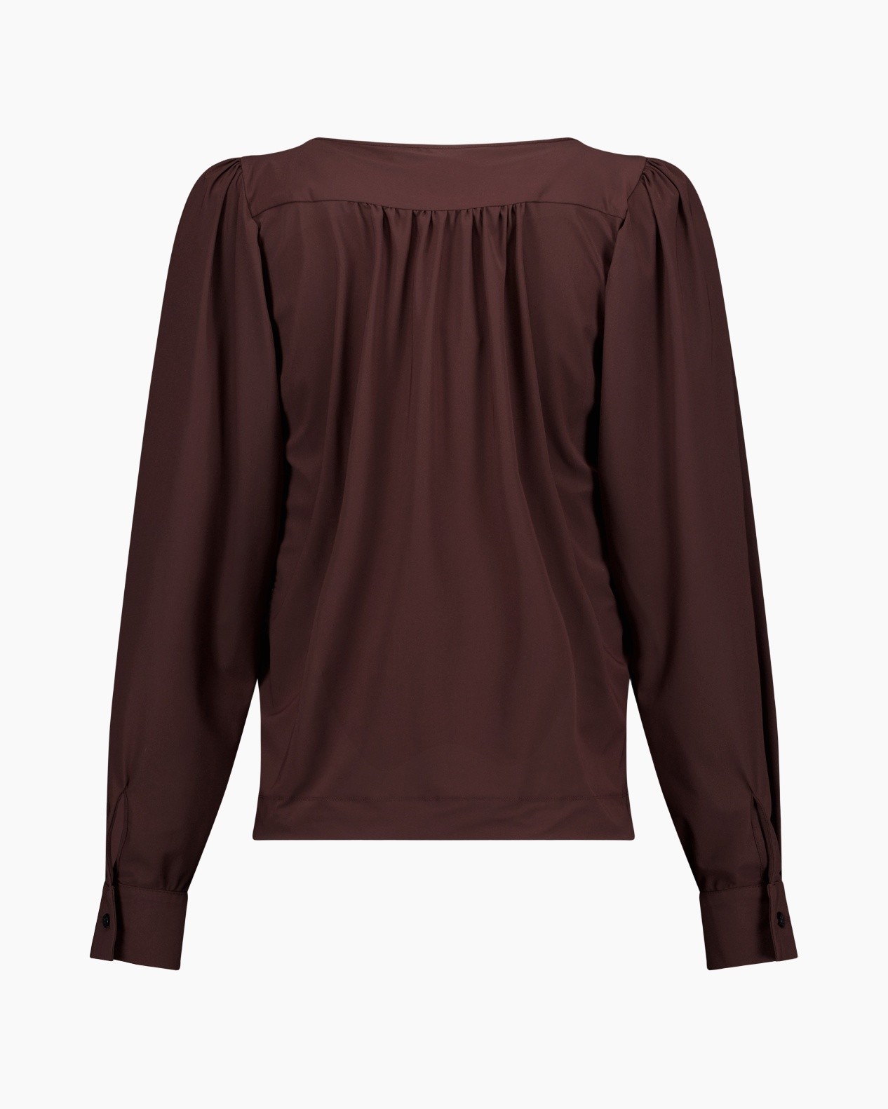blouse, lange mouwen, rond hals, bruin, effen kleur